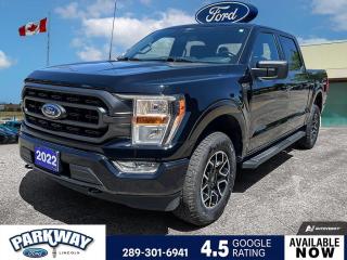 Agate Black Metallic 2022 Ford F-150 XLT 301A 301A 4D SuperCrew 3.5L V6 EcoBoost 10-Speed Automatic 4WD 4WD, 3.31 Axle Ratio, 8 Productivity Screen in Instrument Cluster, 8-Way Power Drivers Seat w/Power Lumbar, ABS brakes, Accent-Colour Step Bars, Air Conditioning, Alloy wheels, Auto High-beam Headlights, Black 2-Bar Style Grille w/Tarnished Black Surround, BLIS w/Trailer Tow Coverage, Body-Colour Door & Tailgate Handles, Body-Colour Front & Rear Bumpers, Box Side Decal, BoxLink Cargo Management System, Chrome Single-Tip Exhaust, Class IV Trailer Hitch Receiver, Compass, Delay-off headlights, Driver door bin, Driver vanity mirror, Dual Zone Electronic Automatic Temperature Control, Electronic Stability Control, Equipment Group 301A Mid, Front fog lights, Fully automatic headlights, Heated door mirrors, Illuminated entry, Leather-Wrapped Steering Wheel, Low tire pressure warning, Navigation system: Connected Navigation, Outside temperature display, Passenger door bin, Passenger vanity mirror, Power steering, Power windows, Rear Under-Seat Storage, Remote keyless entry, SecuriCode Drivers Side Keyless-Entry Keypad, Sport Cloth 40/Console/40 Front-Seats, Steering wheel mounted audio controls, SYNC 4 w/Enhanced Voice Recognition, Tachometer, Traction control, Variably intermittent wipers, Wheels: 18 6-Spoke Machined-Aluminum, XLT Sport Appearance Package.