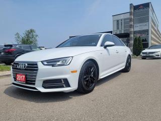 <p> </p><p>ABSOLUTELY BEAUTIFUL 2017 AUDI A4!!</p><p>THE FULL CERTIFICATION COST OF THIS VEICHLE IS AN <strong>ADDITIONAL $690+HST</strong>. THE VEHICLE WILL COME WITH A FULL VAILD SAFETY AND 36 DAY SAFETY ITEM WARRANTY. THE OIL WILL BE CHANGED, ALL FLUIDS TOPPED UP AND FRESHLY DETAILED. WE AT TWIN OAKS AUTO STRIVE TO PROVIDE YOU A HASSLE FREE CAR BUYING EXPERIENCE! WELL HAVE YOU DOWN THE ROAD QUICKLY!!! </p><p><strong>Financing Options Available!</strong></p><p><strong>TO CALL US 905-339-3330 </strong></p><p>We are located @ 2470 ROYAL WINDSOR DRIVE (BETWEEN FORD DR AND WINSTON CHURCHILL) OAKVILLE, ONTARIO L6J 7Y2</p><p>PLEASE SEE OUR MAIN WEBSITE FOR MORE PICTURES AND CARFAX REPORTS</p><p><span style=font-size: 18pt;>TwinOaksAuto.Com</span></p>