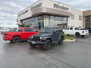 Recent Arrival!Rhino Clearcoat 2017 Jeep Wrangler Willys Wheeler 4WD 5-Speed Automatic Pentastar 3.6L V6 VVT         **CARPROOF CERTIFIED**        **EXTRA  FACTORY  EQUIPMENT**SiriusXM satellite radio 17x7.5inch highgloss Black Willys wheels 3.73 rear axle ratio4wheel drive swing gate decalAir conditioningAntispin differential rear axleLeatherwrapped shift knob with bright accent Connectivity GroupDeep tint sunscreen windowsLeatherwrapped steering wheelPerformance suspensionRear passenger assist handlesRock railsTire pressure monitoring systemHandsfree communication with Bluetooth streaming 3.5inch Electronic Vehicle Information CentreWillys hood decalGloss Black Willys grille                 **Willys Wheeler Package**Lowgloss Black Wrangler decalBlack Jeep Freedom Top hardtopRear window defrosterRear window wiper with washer           **Trailer Tow Group **Class II hitch receiver4pin wiring harness          **Power Convenience Group**Autodimming rearview mirror with reading lamp Power, heated exterior mirrorsPower locksPower windows with front onetouch down Remote keyless entrySecurity alarm5speed automatic transmission Hill Descent ControlTip startRadio 430 6.5inch touchscreen AM/FM/CD/Harddrive * PLEASE SEE OUR MAIN WEBSITE FOR MORE PICTURES AND CARFAX REPORTS * Buy in confidence at WINDSOR CHRYSLER with our 95-point safety inspection by our certified technicians. Searching for your upgrade has never been easier. You will immediately get the low market price based on our market research, which means no more wasted time shopping around for the best price, Its time to drive home the most car for your money today. OVER 100 Pre-Owned Vehicles in Stock! Our Finance Team will secure the Best Interest Rate from one of out 20 Auto Financing Lenders that can get you APPROVED! Financing Available For All Credit Types! Whether you have Great Credit, No Credit, Slow Credit, Bad Credit, Been Bankrupt, On Disability, Or on a Pension, we have options. Looking to just sell your vehicle? We buy all makes and models let us buy your vehicle. Proudly Serving Windsor, Essex, Leamington, Kingsville, Belle River, LaSalle, Amherstburg, Tecumseh, Lakeshore, Strathroy, Stratford, Leamington, Tilbury, Essex, St. Thomas, Waterloo, Wallaceburg, St. Clair Beach, Puce, Riverside, London, Chatham, Kitchener, Guelph, Goderich, Brantford, St. Catherines, Milton, Mississauga, Toronto, Hamilton, Oakville, Barrie, Scarborough, and the GTA.