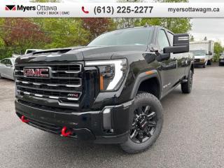 <br> <br>  Take on the most arduous of tasks with this incredibly potent 2024 GMC 3500HD. <br> <br>This 2024 GMC 3500HD is highly configurable work truck that can haul a colossal amount of weight thanks to its potent drivetrain. This truck also offers amazing interior features that nestle occupants in comfort and luxury, with a great selection of tech features. For heavy-duty activities and even long-haul trips, the 3500HD is all the truck youll ever need.<br> <br> This onyx black sought after diesel Crew Cab 4X4 pickup   has an automatic transmission and is powered by a  470HP 6.6L 8 Cylinder Engine.<br> <br> Our Sierra 3500HDs trim level is AT4. Get ready to shred with this Sierra HD AT4, complete with an off-road suspension package, skid plates, hill descent control, red recovery hooks, a spray on bedliner and a blacked-out front grille. This sweet truck also comes with leather cooled seats, power adjustable pedals with memory settings, a heavy-duty locking rear differential, signature LED lighting, a larger 8 inch touchscreen premium infotainment system with wireless Apple CarPlay, Android Auto and 4G LTE capability, stylish aluminum wheels, remote keyless entry and a remote engine start, a CornerStep rear bumper and cargo tie downs hooks with LED box lighting. Additionally, this truck also comes with a useful rear vision camera with hitch guidance, a leather wrapped steering wheel with audio controls, and a ProGrade trailering system with an integrated brake controller. This vehicle has been upgraded with the following features: All-terrain Slt Premium Package. <br><br> <br>To apply right now for financing use this link : <a href=https://creditonline.dealertrack.ca/Web/Default.aspx?Token=b35bf617-8dfe-4a3a-b6ae-b4e858efb71d&Lang=en target=_blank>https://creditonline.dealertrack.ca/Web/Default.aspx?Token=b35bf617-8dfe-4a3a-b6ae-b4e858efb71d&Lang=en</a><br><br> <br/>    5.49% financing for 84 months.  Incentives expire 2024-07-02.  See dealer for details. <br> <br><br> Come by and check out our fleet of 40+ used cars and trucks and 150+ new cars and trucks for sale in Ottawa.  o~o