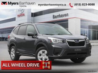 Compare at $24750 - Our Live Market Price is just $23798! <br> <br>   For your daily adventures and every new adventure coming, the 2020 Subaru Forester is capable, comfortable, and ready to go anywhere you take it. This  2020 Subaru Forester is fresh on our lot in Ottawa. <br> <br>The 2020 Subaru Forester has been redesigned inside and out to provide new comfort, technology, and connectivity while sacrificing none of the capability, versatility, and agility you expect from the iconic Forester name. With new technologies like X-Mode and SI-Drive, the 2020 Subaru Forester is now more ready than ever for those rugged mountain passes, while the comfort and infotainment technology keeps you connected and comfortable for the daily drives. This  SUV has 95,531 kms. Its  gray in colour  . It has an automatic transmission and is powered by a  182HP 2.5L 4 Cylinder Engine.  It may have some remaining factory warranty, please check with dealer for details. <br> <br>To apply right now for financing use this link : <a href=https://www.myersbarrhaventoyota.ca/quick-approval/ target=_blank>https://www.myersbarrhaventoyota.ca/quick-approval/</a><br><br> <br/><br> Buy this vehicle now for the lowest bi-weekly payment of <b>$182.00</b> with $0 down for 84 months @ 9.99% APR O.A.C. ( Plus applicable taxes -  Plus applicable fees   ).  See dealer for details. <br> <br>At Myers Barrhaven Toyota we pride ourselves in offering highly desirable pre-owned vehicles. We truly hand pick all our vehicles to offer only the best vehicles to our customers. No two used cars are alike, this is why we have our trained Toyota technicians highly scrutinize all our trade ins and purchases to ensure we can put the Myers seal of approval. Every year we evaluate 1000s of vehicles and only 10-15% meet the Myers Barrhaven Toyota standards. At the end of the day we have mutual interest in selling only the best as we back all our pre-owned vehicles with the Myers *LIFETIME ENGINE TRANSMISSION warranty. Thats right *LIFETIME ENGINE TRANSMISSION warranty, were in this together! If we dont have what youre looking for not to worry, our experienced buyer can help you find the car of your dreams! Ever heard of getting top dollar for your trade but not really sure if you were? Here we leave nothing to chance, every trade-in we appraise goes up onto a live online auction and we get buyers coast to coast and in the USA trying to bid for your trade. This means we simultaneously expose your car to 1000s of buyers to get you top trade in value. <br>We service all makes and models in our new state of the art facility where you can enjoy the convenience of our onsite restaurant, service loaners, shuttle van, free Wi-Fi, Enterprise Rent-A-Car, on-site tire storage and complementary drink. Come see why many Toyota owners are making the switch to Myers Barrhaven Toyota. <br>*LIFETIME ENGINE TRANSMISSION WARRANTY NOT AVAILABLE ON VEHICLES WITH KMS EXCEEDING 140,000KM, VEHICLES 8 YEARS & OLDER, OR HIGHLINE BRAND VEHICLE(eg. BMW, INFINITI. CADILLAC, LEXUS...) o~o