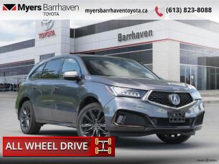 <b>Cooled Seats,  Premium Audio,  Navigation,  Blind Spot Detection,  Sunroof!</b><br> <br>  Compare at $36294 - Our Live Market Price is just $34898! <br> <br>   This Acura MDX is still one of the safest and most comfortable luxury SUVs in the market. This  2020 Acura MDX is fresh on our lot in Ottawa. <br> <br>As one of the most tech advanced SUVs on the market with a supple ride quality and excellent on road capabilities, this 2020 Acura MDX is a safe and stylish choice for a new modern luxury SUV. A well appointed interior takes care of all passengers in the open and airy cabin, while also allowing for plenty of cargo in the capacious trunk. For a new take on the tried and true family SUV, look no further than this Acura MDX.This  wagon has 107,123 kms. Its  grey in colour  . It has an automatic transmission and is powered by a  290HP 3.5L V6 Cylinder Engine.  <br> <br> Our MDXs trim level is A-Spec SH-AWD. This performance inspired A-Spec MDX brings some great upgrades like air cooled front seats, LED fog lights, A-Spec exclusive wheels, auto dimming power folding mirrors, perimeter/approach puddle lamps, metal sport pedals, and A-Spec performance styling. This luxury SUV is also equipped with navigation, leather seats and interior accents, power moonroof, power liftgate, keyless access, remote start, driver memory settings, heated seats and steering wheel, Apple CarPlay, Bluetooth, SiriusXM, hard disk media storage, and a premium entertainment system. Stay safe, alert, and enjoy the drive with collision mitigation, lane keep assist, adaptive cruise control, and a blind spot information system. This MDX is rounded out heated power side mirrors with turn signals, rain sensing wipers, ambient interior lighting, multi-angle rearview camera, multi-function steering wheel, and tri-zone automatic climate control. This vehicle has been upgraded with the following features: Cooled Seats,  Premium Audio,  Navigation,  Blind Spot Detection,  Sunroof,  Leather Seats,  Apple Carplay. <br> <br>To apply right now for financing use this link : <a href=https://www.myersbarrhaventoyota.ca/quick-approval/ target=_blank>https://www.myersbarrhaventoyota.ca/quick-approval/</a><br><br> <br/><br> Buy this vehicle now for the lowest bi-weekly payment of <b>$266.90</b> with $0 down for 84 months @ 9.99% APR O.A.C. ( Plus applicable taxes -  Plus applicable fees   ).  See dealer for details. <br> <br>At Myers Barrhaven Toyota we pride ourselves in offering highly desirable pre-owned vehicles. We truly hand pick all our vehicles to offer only the best vehicles to our customers. No two used cars are alike, this is why we have our trained Toyota technicians highly scrutinize all our trade ins and purchases to ensure we can put the Myers seal of approval. Every year we evaluate 1000s of vehicles and only 10-15% meet the Myers Barrhaven Toyota standards. At the end of the day we have mutual interest in selling only the best as we back all our pre-owned vehicles with the Myers *LIFETIME ENGINE TRANSMISSION warranty. Thats right *LIFETIME ENGINE TRANSMISSION warranty, were in this together! If we dont have what youre looking for not to worry, our experienced buyer can help you find the car of your dreams! Ever heard of getting top dollar for your trade but not really sure if you were? Here we leave nothing to chance, every trade-in we appraise goes up onto a live online auction and we get buyers coast to coast and in the USA trying to bid for your trade. This means we simultaneously expose your car to 1000s of buyers to get you top trade in value. <br>We service all makes and models in our new state of the art facility where you can enjoy the convenience of our onsite restaurant, service loaners, shuttle van, free Wi-Fi, Enterprise Rent-A-Car, on-site tire storage and complementary drink. Come see why many Toyota owners are making the switch to Myers Barrhaven Toyota. <br>*LIFETIME ENGINE TRANSMISSION WARRANTY NOT AVAILABLE ON VEHICLES WITH KMS EXCEEDING 140,000KM, VEHICLES 8 YEARS & OLDER, OR HIGHLINE BRAND VEHICLE(eg. BMW, INFINITI. CADILLAC, LEXUS...) o~o