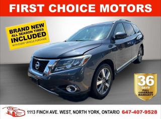 Welcome to First Choice Motors, the largest car dealership in Toronto of pre-owned cars, SUVs, and vans priced between $5000-$15,000. With an impressive inventory of over 300 vehicles in stock, we are dedicated to providing our customers with a vast selection of affordable and reliable options. <br><br>Were thrilled to offer a used 2014 Nissan Pathfinder PLATINUM, blue color with 183,000km (STK#7404) This vehicle was $14490 NOW ON SALE FOR $12990. It is equipped with the following features:<br>- Automatic Transmission<br>- Leather Seats<br>- Sunroof<br>- Heated seats<br>- Navigation<br>- All wheel drive<br>- Bluetooth<br>- 3rd row seating<br>- 360 degree camera<br>- DVD/ Entertainment<br>- Bose audio<br>- Reverse camera<br>- Alloy wheels<br>- Power windows<br>- Power locks<br>- Power mirrors<br>- Air Conditioning<br><br>At First Choice Motors, we believe in providing quality vehicles that our customers can depend on. All our vehicles come with a 36-day FULL COVERAGE warranty. We also offer additional warranty options up to 5 years for our customers who want extra peace of mind.<br><br>Furthermore, all our vehicles are sold fully certified with brand new brakes rotors and pads, a fresh oil change, and brand new set of all-season tires installed & balanced. You can be confident that this car is in excellent condition and ready to hit the road.<br><br>At First Choice Motors, we believe that everyone deserves a chance to own a reliable and affordable vehicle. Thats why we offer financing options with low interest rates starting at 7.9% O.A.C. Were proud to approve all customers, including those with bad credit, no credit, students, and even 9 socials. Our finance team is dedicated to finding the best financing option for you and making the car buying process as smooth and stress-free as possible.<br><br>Our dealership is open 7 days a week to provide you with the best customer service possible. We carry the largest selection of used vehicles for sale under $9990 in all of Ontario. We stock over 300 cars, mostly Hyundai, Chevrolet, Mazda, Honda, Volkswagen, Toyota, Ford, Dodge, Kia, Mitsubishi, Acura, Lexus, and more. With our ongoing sale, you can find your dream car at a price you can afford. Come visit us today and experience why we are the best choice for your next used car purchase!<br><br>All prices exclude a $10 OMVIC fee, license plates & registration  and ONTARIO HST (13%)