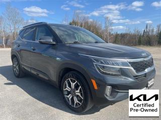 <b>Leather Interior, Heated Steering Wheel, Heated Seats, Power Seats, Apple Carplay, Android Auto, Accident Free on Carfax Report, Local Trade not a Rental, Non-Smoker, Fresh Oil Change, Certified!<br> <br></b><br>   Compare at $28995 - Kia of Timmins is just $27899! <br> <br>   Whether you need a rugged and ready compact or a capable and fun family car, this 2022 Kia Seltos is ready to fill the role. This  2022 Kia Seltos is for sale today in Timmins. <br> <br>In a world of subcompact SUVs it gets harder and harder to stand out, but this truly unique Kia Seltos manages to make an impact without venturing too far from conventional style. Full of rugged and ready capability, you can rest assured that this Kia Seltos is ready for your next adventure, but that capability doesnt come at the sacrifice of on road comfort. This Kia Seltos is the new face of adventure in a world of sameness.This low mileage  SUV has just 50,100 kms and is a Certified Pre-Owned vehicle. Its  grey in colour  . It has a cvt transmission and is powered by a  146HP 2.0L 4 Cylinder Engine.  And its got a certified used vehicle warranty for added peace of mind. <br> <br> Our Seltoss trim level is EX Premium. This smart Seltos EX Premium comes with Kias UVO Intelligence infotainment system with navigation and intelligence tracker, heated and cooled Sofino seats, a heated rear seat, and distance pacing with stop and go. This family SUV ensures your ride will be connected and comfortable with modern features including a sunroof, a heated leather steering wheel, a proximity key with remote start, automatic air conditioning, Apple CarPlay, and Android Auto. It also comes with a driver selectable transmission, alloy wheels, automatic LED headlamps, fog lamps, collision mitigation, and lane keep assist. This vehicle has been upgraded with the following features: Air, Rear Air, Tilt, Cruise, Power Windows, Power Locks, Power Mirrors. <br> <br>To apply right now for financing use this link : <a href=https://www.kiaoftimmins.com/timmins-ontario-car-loan-application target=_blank>https://www.kiaoftimmins.com/timmins-ontario-car-loan-application</a><br><br> <br/>Kia Certified Pre-Owned vehicles are the most reliable pre-owned vehicles on the road. At Kia, were so sure of this, we stand behind our vehicles with a no hassle 30 day / 2,000 kmexchange privilege. We offer the following benefits: 135 point vehicle inspection, paintless dent removal coverage, key and keyless remote replacement coverage, mechanical breakdown protection (optional coverage), filter changes, $500 graduate bonus (if applicable), CarFax vehicle history report, SiriusXM satellite radio trial, fully backed by Kia Canada. For more information, please contact one of our professional staff at Kia of Timmins.<br> <br/><br> Buy this vehicle now for the lowest bi-weekly payment of <b>$206.81</b> with $0 down for 84 months @ 8.99% APR O.A.C. ( Plus applicable taxes -  Plus applicable fees   / Total Obligation of $37639  ).  See dealer for details. <br> <br>As a local, family owned and operated dealership we look to be your number one place to buy your new vehicle! Kia of Timmins has been serving a large community across northern Ontario since 2001 and focuses highly on customer satisfaction. Our #1 priority is to make you feel at home as soon as you step foot in our dealership. Family owned and operated, our business is in Timmins, Ontario the city with the heart of gold. Also positioned near many towns in which we service such as: South Porcupine, Porcupine, Gogama, Foleyet, Chapleau, Wawa, Hearst, Mattice, Kapuskasing, Moonbeam, Fauquier, Smooth Rock Falls, Moosonee, Moose Factory, Fort Albany, Kashechewan, Abitibi Canyon, Cochrane, Iroquois falls, Matheson, Ramore, Kenogami, Kirkland Lake, Englehart, Elk Lake, Earlton, New Liskeard, Temiskaming Shores and many more.We have a fresh selection of new & used vehicles for sale for you to choose from. If we dont have what you need, we can find it! All makes and models are within our reach including: Dodge, Chrysler, Jeep, Ram, Chevrolet, GMC, Ford, Honda, Toyota, Hyundai, Mitsubishi, Nissan, Lincoln, Mazda, Subaru, Volkswagen, Mini-vans, Trucks and SUVs.<br><br>We are located at 1285 Riverside Drive, Timmins, Ontario. Too far way? We deliver anywhere in Ontario and Quebec!<br><br>Come in for a visit, call 1-800-661-6907 to book a test drive or visit <a href=https://www.kiaoftimmins.com>www.kiaoftimmins.com</a> for complete details. All prices are plus HST and Licensing.<br><br>We look forward to helping you with all your automotive needs!<br> o~o