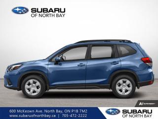 <b>Heated Seats,  Apple CarPlay,  Android Auto,  Adaptive Cruise Control,  Lane Keep Assist!</b><br> <br>   This 2024 Forester has enough comfort, safety and versatility for all of your weekend adventures, no matter where they may lead. <br> <br>The Subaru Forester brings more convenience and versatility to your daily life with durable and quality materials, a driver focused cockpit and incredible off-road capability. With a well-engineered suspension that securely hugs the road and an impressive suite of driver assistance packages, the safety of you and your family is second to none.<br> <br> This horizon blue pearl SUV  has a cvt transmission and is powered by a  182HP 2.5L 4 Cylinder Engine.<br> <br> Our Foresters trim level is Base. This incredibly capable crossover wows with a list of amazing standard features such as heated front seats, adaptive cruise control, towing equipment with trailer sway control, roof rack rails, LED headlights with automatic high beams, 60-40 folding split-bench rear seats for extra cargo versatility. Stay connected on the road via a 6.5-inch touchscreen infotainment system with Apple CarPlay, Android Auto, integrated steering wheel audio controls, and SiriusXM satellite radio. Safety features include Subaru EyeSight with Pre-Collision Braking, Lane Keep Assist and Lane Departure Warning, forward collision alert, driver monitoring alert, and a back-up camera with a washer. This vehicle has been upgraded with the following features: Heated Seats,  Apple Carplay,  Android Auto,  Adaptive Cruise Control,  Lane Keep Assist,  Lane Departure Warning,  Forward Collision Alert. <br><br> <br>To apply right now for financing use this link : <a href=https://www.subaruofnorthbay.ca/tools/autoverify/finance.htm target=_blank>https://www.subaruofnorthbay.ca/tools/autoverify/finance.htm</a><br><br> <br/>  Contact dealer for additional rates and offers.  4.99% financing for 60 months. <br> Buy this vehicle now for the lowest bi-weekly payment of <b>$304.48</b> with $0 down for 60 months @ 4.99% APR O.A.C. ( Plus applicable taxes -  Plus applicable fees   ).  Incentives expire 2024-05-31.  See dealer for details. <br> <br>Subaru of North Bay has been proudly serving customers in North Bay, Sturgeon Falls, New Liskeard, Cobalt, Haileybury, Kirkland Lake and surrounding areas since 1987. Whether you choose to visit in person or shop online, youll find a huge selection of new 2022-2023 Subaru models as well as certified used vehicles of all makes and models. </br>Our extensive lineup of new vehicles includes the Ascent, BRZ, Crosstrek, Forester, Impreza, Legacy, Outback, WRX and WRX STI. If youre already a Subaru owner, our Subaru Certified Technicians can provide the Genuine Subaru parts, accessories and quality service your vehicle deserves. </br>We invite you to book a test drive or service online, give our dealership a call at 705-472-2222, or just stop in for a visit. We look forward to meeting with you and providing you a stellar experience. </br><br> Come by and check out our fleet of 20+ used cars and trucks and 30+ new cars and trucks for sale in North Bay.  o~o