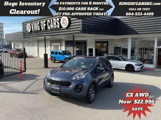2018 KIA SPORTAGE EX PREMIUM AWDBACK UP CAMERA, POWER LEATHER SEATS, HEATED SEATS, HEATED STEERING WHEEL, APPLE CARPLAY, ANDROID AUTO, AWD LOCK, KEYLESS GO, PUSH BUTTON START, BLUETOOTH, POWER FOLDING MIRRORS, DUAL CLIMATE CONTROL, ALLOY WHEELSAVAILABLE WARRANTY OPTIONSCALL US TODAY FOR MORE INFORMATION604 533 4499 OR TEXT US AT 604 360 0123GO TO KINGOFCARSBC.COM AND APPLY FOR A FREE-------- PRE APPROVAL -------STOCK # P215012PLUS ADMINISTRATION FEE OF $895 AND TAXESDEALER # 31301all finance options are subject to ....oac...