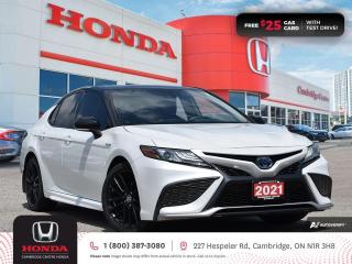 <p><strong>GREAT HYBRID VEHICLE! JUST ARRIVED! TEST DRIVE TODAY!</strong> 2021 Toyota Camry Hybrid XSE featuring CVT transmission, five passenger seating, rearview camera, Apple CarPlay and Android Auto connectivity, Bluetooth, AM/FM audio system with USB inputs, steering wheel mounted controls, adaptive cruise control, air conditioning, dual climate zones, heated front seats, 12V power outlet, power mirrors, power locks, power windows, blind spot and lane departure warnings, lane keep assist, child seat anchors, rear door child safety locks, daytime running lights, auto on/off headlights, LED fog lights, electronic stability control and anti-lock braking system. Contact Cambridge Centre Honda for special discounted finance rates, as low as 8.99% on approved credit.</p>

<p><span style=color:#ff0000><strong>FREE $25 GAS CARD WITH TEST DRIVE!</strong></span></p>

<p>Our philosophy is simple. We believe that buying and owning a car should be easy, enjoyable and transparent. Welcome to the Cambridge Centre Honda Family! Cambridge Centre Honda proudly serves customers from Cambridge, Kitchener, Waterloo, Brantford, Hamilton, Waterford, Brant, Woodstock, Paris, Branchton, Preston, Hespeler, Galt, Puslinch, Morriston, Roseville, Plattsville, New Hamburg, Baden, Tavistock, Stratford, Wellesley, St. Clements, St. Jacobs, Elmira, Breslau, Guelph, Fergus, Elora, Rockwood, Halton Hills, Georgetown, Milton and all across Ontario!</p>