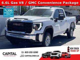 This GMC Sierra 2500HD boasts a Gas V8 6.6L/ engine powering this Automatic transmission. PRO PREFERRED EQUIPMENT GROUP includes standard equipment, ENGINE, 6.6L V8 WITH DIRECT INJECTION AND VARIABLE VALVE TIMING, GASOLINE (401 hp [299 kW] @ 5200 rpm, 464 lb-ft of torque [629 N-m] @ 4000 rpm) (STD), Wireless Phone Projection for Apple CarPlay and Android Auto.* This GMC Sierra 2500HD Features the Following Options *Windows, power rear, express down, Windows, power front, drivers express up/down, Window, power front, passenger express down, Wi-Fi Hotspot capable (Terms and limitations apply. See onstar.ca or dealer for details.), Wheels, 17 (43.2 cm) painted steel, Silver, USB Ports, 2, Charge/Data ports located on instrument panel, Transfer case, two-speed, electronic shift with push button controls (Requires 4WD models.), Trailering Information Label provides max trailer ratings for tongue weight, conventional, gooseneck and 5th wheel trailering, Tires, LT245/75R17E all-season, blackwall, Tire, spare LT245/75R17E all-season, blackwall (Included and only available with (QHQ) LT245/75R17E all-season, blackwall tires with (E63) pickup bed models. Available to order when (ZW9) pickup bed delete and (QHQ) LT245/75R17E all-season, blackwall tires are ordered.).* Visit Us Today *For a must-own GMC Sierra 2500HD come see us at Capital Chevrolet Buick GMC Inc., 13103 Lake Fraser Drive SE, Calgary, AB T2J 3H5. Just minutes away!