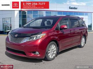 Recent Arrival!2016 Toyota Sienna Limited 7 Passenger 6-Speed Automatic FWD 3.5L V6 DOHC 24VSalsa Red PearlALL CREDIT APPLICATIONS ACCEPTED! ESTABLISH OR REBUILD YOUR CREDIT HERE. APPLY AT https://steeleadvantagefinancing.com/?dealer=7148 We know that you have high expectations in your car search in NL. So, if youre in the market for a pre-owned vehicle that undergoes our exclusive inspection protocol, stop by Gander Toyota. Were confident we have the right vehicle for you. Here at Gander Toyota, we enjoy the challenge of meeting and exceeding customer expectations in all things automotive.3rd row seats: split-bench, Alloy wheels, Auto High-beam Headlights, Exterior Parking Camera Rear, Front fog lights, Fully automatic headlights, Heated front seats, Memory seat, Navigation System, Power driver seat, Power Liftgate, Power moonroof, Speed control.Certification Program Details: 85 Point inspection Fluid Top Ups Brake Inspection Tire Inspection Oil Change Recall Check Copy Of Carfax ReportSteele Auto Group is the most diversified group of automobile dealerships in Atlantic Canada, with 34 dealerships selling 27 brands and an employee base of over 1000. Sales are up by double digits over last year and the plan going forward is to expand further into Atlantic Canada. PLEASE CONFIRM WITH US THAT ALL OPTIONS, FEATURES AND KILOMETERS ARE CORRECT.Awards:* JD Power Canada Vehicle Dependability Study * JD Power Canada Vehicle Dependability Study (VDS)Reviews:* Space, comfort, flexibility, cargo capacity and even handling were all rated highly by Sienna owners from this generation. The V6 engine is said to offer more than adequate power output, and the six-speed transmission shifts smoothly. Source: autoTRADER.ca