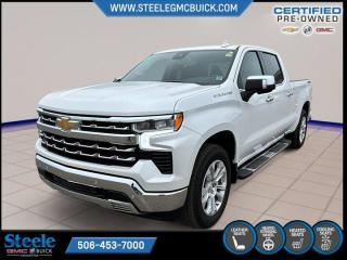 New Price!Summit White 2022 Chevrolet Silverado 1500 LTZ | FOR SALE IN STEELE GMC FREDERICTON | 4WD 10-Speed Automatic EcoTec3 5.3L V8* Market Value Pricing *, 10-Speed Automatic, 4WD, Leather, 10-Way Power Driver Seat w/Lumbar, 10-Way Power Passenger Seat Adjuster w/Lumbar, 12.3 Multicolour Reconfigurable Digital Display, 120-Volt Bed Mounted Power Outlet, 120-Volt Instrument Panel Power Outlet, 2 USB Data Ports, 4-Wheel Disc Brakes, 7 Speakers, ABS brakes, Air Conditioning, AM/FM radio: SiriusXM with 360L, Apple CarPlay/Android Auto, Auto High-beam Headlights, Auto-Dimming Inside Rear-View Mirror, Auto-dimming Rear-View mirror, Auto-Locking Rear Differential, Automatic Emergency Braking, Automatic temperature control, Bluetooth® For Phone, Brake assist, Bumpers: chrome, Chevrolet Connected Access Capable, Chrome Mirror Caps, Colour-Keyed Carpeting Floor Covering, Compass, Deep-Tinted Glass, Delay-off headlights, Driver door bin, Driver Memory, Driver vanity mirror, Dual front impact airbags, Dual front side impact airbags, Dual Rear USB Ports (Charge Only), Electric Rear-Window Defogger, Electrical Steering Column Lock, Electronic Cruise Control, Electronic Stability Control, Electronic Transmission Range Selector Shifter, Floor Mounted Centre Console, Following Distance Indicator, Forward Collision Alert, Front anti-roll bar, Front Bucket Seats, Front dual zone A/C, Front fog lights, Front Frame-Mounted Black Recovery Hooks, Front LED Fog Lamps, Front Pedestrian Braking, Front Rainsensing Wipers, Front reading lights, Front Rubberized Vinyl Floor Mats, Front wheel independent suspension, Fully automatic headlights, HD Surround Vision, Heated door mirrors, Heated Driver & Front Outboard Passenger Seats, Heated front seats, Heated Steering Wheel, Heated steering wheel, High Capacity Suspension Package, Hitch Guidance, Hitch Guidance w/Hitch View, Illuminated entry, Integrated Trailer Brake Controller, IntelliBeam Automatic High Beam On/Off, Keyless Open & Start, Lane Keep Assist w/Lane Departure Warning, Leather Wrapped Steering Wheel, LED Cargo Area Lighting, Low tire pressure warning, LTZ Convenience Package, LTZ Plus Package, Memory seat, Occupant sensing airbag, OnStar & Chevrolet Connected Services Capable, Outside Heated Power-Adjustable Mirrors, Outside temperature display, Overhead airbag, Overhead console, Passenger vanity mirror, Perforated Leather-Appointed Front Seat Trim, Perimeter Lighting, Power door mirrors, Power driver seat, Power Front Passenger Windows w/Express Up/Down, Power Front Windows w/Driver Express Up/Down, Power passenger seat, Power Rear Windows w/Express Down, Power steering, Power Tailgate, Power Tilt & Telescoping Steering Column, Power windows, Preferred Equipment Group 1LZ, Premium audio system: Chevrolet Infotainment 3 Premium, Premium Bose 7-Speaker Sound System, Radio data system, Radio: Chevrolet Infotainment 3 Premium System, Rear Cross Traffic Alert-Braking, Rear Pedestrian Alert, Rear reading lights, Rear Rubberized-Vinyl Floor Mats, Rear step bumper, Rear Wheelhouse Liners, Rear window defroster, Remote keyless entry, Remote Vehicle Starter System, Safety Alert Seat, Safety Package, SiriusXM w/360L, Speed-sensing steering, Split folding rear seat, Standard Tailgate, Steering Wheel Audio Controls, Steering wheel mounted audio controls, Tachometer, Telescoping steering wheel, Theft Deterrent System (Unauthorized Entry), Tilt steering wheel, Traction control, Trailer Camera Provisions, Trailer Side Blind Zone Alert, Trailering App, Trailering Package, Trip computer, Ultrasonic Front & Rear Park Assist, Up-Level Rear Seat w/Storage Package, Ventilated Driver & Front Passenger Seats, Ventilated front seats, Voltmeter, Wi-Fi Hot Spot Capable, Wireless Charging, Wireless Phone Projection.Certification Program Details: 80 Point Inspection Fresh Oil Change Full Vehicle Detail Full tank of Gas 2 Years Fresh MVI Brake through InspectionSteele GMC Buick Fre