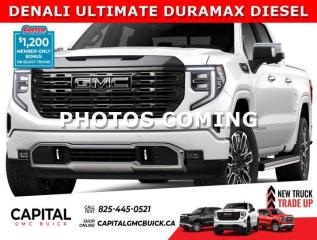 Dont miss out on this Limited Production DENALI ULTIMATE Sierra 1500 with the DURAMAX DIESEL ENGINE. Equipped with 16-way power front seats including MASSAGE feature, Handsfree Super Cruise, Bose Premium Stereo, the EXCLUSIVE Luxury Alpine Umber Interior, 22 Aluminum, Midnight with Chrome Inserts wheels, power-retractable assist steps with perimeter lighting, Power sunroof, Advanced Technology package, adaptive cruise, rear camera mirror, heads-up display, VADER CHROME, Body Color Arch Moldings and much much more!Ask for the Internet Department for more information or book your test drive today! Text 365-601-8318 for fast answers at your fingertips!AMVIC Licensed Dealer - Licence Number B1044900Disclaimer: All prices are plus taxes and include all cash credits and loyalties. See dealer for details. AMVIC Licensed Dealer # B1044900