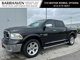 Just IN.... One Owner 2016 Ram 1500 Laramie Limited Crew Cab 4X4 with Ultra Low KMs. Some of the MANY Feature Options included in the Trim Package are 5.7L HEMI VVT V8 engine with FuelSaver MDS, 8speed TorqueFlite automatic transmission, 20inch polished forged aluminum wheels, Power sunroof, Rear power sliding window, Class IV hitch receiver, Trailer Brake Control, Chrome front bumper, Chrome rear bumper, 4corner air suspension, Premium leatherfaced bucket w/ perforated inserts, 8.4inch touchscreen, Navigation System, ParkView Rear BackUp Camera, ParkSense Rear Park Assist System, Keyless Enter n Go with push button start, Heated front seats, Heated second row seats, Ventilated front seats, Heated steering wheel, 9 Alpine speakers and subwoofer, SiriusXM satellite, Power 10way memory driver & 6way passenger seats, Power lumbar adjust, Rear 60/40 split folding seat, Radio, driver seat, mirrors & pedals memory setting, Universal garage door opener, Remote start system, A/C with dualzone automatic temperature control, Leatherwrapped steering wheel with wood accents, Bodycolour rear bumper with step pads & the list can go on & on. The Ram has arrived and is all ready for YOU. Nobody deals like Barrhaven Jeep Dodge Ram, come and see us today and we will show you why!!
