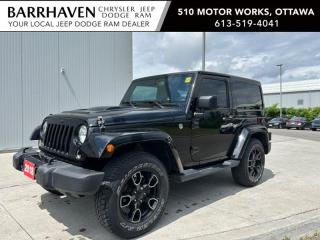 Just IN.. Local Trade In 2018 Jeep Wrangler JK Altitude 4X4 with Low KMs. Some of the Feature Options included in the Trim Package are 3.6L Pentastar VVT V6 engine, 5speed automatic transmission, 18inch HighGloss Black polished wheels, CommandTrac parttime shiftonthefly 4x4 system, Black Jeep Freedom Top hardtop, Premium Black Sunrider Soft Top, Leatherfaced bucket seats, 6.5inch touchscreen, GPS navigation, Handsfree communication with Bluetooth streaming, SiriusXM satellite radio, Front heated seats, Remote Keyless Entry with Remote Auto Start, Leatherwrapped steering wheel, Steering wheelmounted audio controls, Autodimming rearview mirror with reading lamp & More. BONUS includes a Soft-Top. The Jeep has undergone a Complete Detail Cleaning and is all ready for YOU. Nobody deals like Barrhaven Jeep Dodge Ram, come and see us today and we will show you why!!