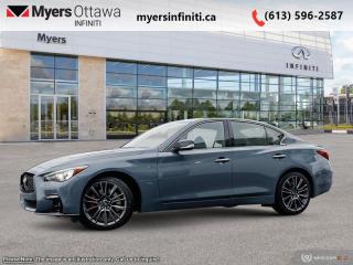 <b>Leather Seats,  Sunroof,  Apple CarPlay,  Android Auto,  Remote Start!</b><br> <br> <br> <br>  Compared with other contemporary sports sedans, this 2024 Infiniti Q50 leaves little to be desired. <br> <br>This gorgeous Infiniti Q50 is a meticulously engineered sports sedan, built with fun and comfort in mind. Impressive technology, adequate ergonomics and stellar dynamics make this Q50 a strong contender in this competitive vehicle class. Also bundled with cutting edge driver-assistive and safety systems, this 2024 Infiniti Q50 checks all the boxes and remains a desirable and versatile sports sedan.<br> <br> This salte gray sedan  has an automatic transmission and is powered by a  400HP 3.0L V6 Cylinder Engine.<br> <br> Our Q50s trim level is Red Sport I-LINE ProACTIVE. This Q50 has all the cool tech you need with Infiniti InTouch dual display infotainment with wireless Apple CarPlay and Android Auto, Siri EyesFree, Bluetooth hands free phone assistant, Wi-Fi, and streaming audio. Convenience features include heated seats and steering wheel, power liftgate, and forward emergency braking. The exterior features chrome exhaust tips, alloy wheels, rain sensing wipers, automatic LED lighting with fog lamps, and stylish perimeter approach lights. This Red Sport I-Line trim also comes with performance suspension, exclusive wheels, blacked out exterior trim, quilted leather seats with red accents, navigation, leather seats, a sunroof, Bose CentrePoint Audio, distance pacing, remote start, parking sensors, bling spot warning, and a 360 degree parking camera. This vehicle has been upgraded with the following features: Leather Seats,  Sunroof,  Apple Carplay,  Android Auto,  Remote Start,  Navigation,  Bose Performance Audio. <br><br> <br>To apply right now for financing use this link : <a href=https://www.myersinfiniti.ca/finance/ target=_blank>https://www.myersinfiniti.ca/finance/</a><br><br> <br/>    0% financing for 36 months. 3.99% financing for 84 months. <br> Buy this vehicle now for the lowest bi-weekly payment of <b>$504.48</b> with $0 down for 84 months @ 3.99% APR O.A.C. ( taxes included, $821  and licensing fees    ).  Incentives expire 2024-07-02.  See dealer for details. <br> <br><br> Come by and check out our fleet of 40+ used cars and trucks and 90+ new cars and trucks for sale in Ottawa.  o~o