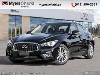 <b>Power Liftgate,  Heated Seats,  Heated Steering Wheel,  4G Wi-Fi,  Android Auto!</b><br> <br> <br> <br>  This 2024 Infiniti Q50 promises a smooth and satisfying powertrain, great outward visibility, and gorgeous bodywork. <br> <br>This gorgeous Infiniti Q50 is a meticulously engineered sports sedan, built with fun and comfort in mind. Impressive technology, adequate ergonomics and stellar dynamics make this Q50 a strong contender in this competitive vehicle class. Also bundled with cutting edge driver-assistive and safety systems, this 2024 Infiniti Q50 checks all the boxes and remains a desirable and versatile sports sedan.<br> <br> This black obsidian sedan  has an automatic transmission and is powered by a  300HP 3.0L V6 Cylinder Engine.<br> <br> Our Q50s trim level is PURE. This Q50 has all the cool tech you need with Infiniti InTouch dual display infotainment with wireless Apple CarPlay and Android Auto, Siri EyesFree, Bluetooth hands free phone assistant, Wi-Fi, and streaming audio. Convenience features include heated seats and steering wheel, power liftgate, synthetic leather upholstery, and forward emergency braking. The exterior features chrome exhaust tips, alloy wheels, chrome trim and grille, rain sensing wipers, automatic LED lighting with fog lamps, and stylish perimeter approach lights. This vehicle has been upgraded with the following features: Power Liftgate,  Heated Seats,  Heated Steering Wheel,  4g Wi-fi,  Android Auto,  Apple Carplay,  Synthetic Leather Seats. <br><br> <br>To apply right now for financing use this link : <a href=https://www.myersinfiniti.ca/finance/ target=_blank>https://www.myersinfiniti.ca/finance/</a><br><br> <br/>    0% financing for 36 months. 3.99% financing for 84 months. <br> Buy this vehicle now for the lowest bi-weekly payment of <b>$362.77</b> with $0 down for 84 months @ 3.99% APR O.A.C. ( taxes included, $821  and licensing fees    ).  Incentives expire 2024-07-02.  See dealer for details. <br> <br><br> Come by and check out our fleet of 40+ used cars and trucks and 90+ new cars and trucks for sale in Ottawa.  o~o
