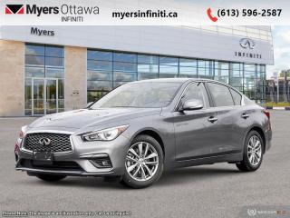 <b>Power Liftgate,  Heated Seats,  Heated Steering Wheel,  4G Wi-Fi,  Android Auto!</b><br> <br> <br> <br>  Compared with other contemporary sports sedans, this 2024 Infiniti Q50 leaves little to be desired. <br> <br>This gorgeous Infiniti Q50 is a meticulously engineered sports sedan, built with fun and comfort in mind. Impressive technology, adequate ergonomics and stellar dynamics make this Q50 a strong contender in this competitive vehicle class. Also bundled with cutting edge driver-assistive and safety systems, this 2024 Infiniti Q50 checks all the boxes and remains a desirable and versatile sports sedan.<br> <br> This graphite shadow sedan  has an automatic transmission and is powered by a  300HP 3.0L V6 Cylinder Engine.<br> <br> Our Q50s trim level is PURE. This Q50 has all the cool tech you need with Infiniti InTouch dual display infotainment with wireless Apple CarPlay and Android Auto, Siri EyesFree, Bluetooth hands free phone assistant, Wi-Fi, and streaming audio. Convenience features include heated seats and steering wheel, power liftgate, synthetic leather upholstery, and forward emergency braking. The exterior features chrome exhaust tips, alloy wheels, chrome trim and grille, rain sensing wipers, automatic LED lighting with fog lamps, and stylish perimeter approach lights. This vehicle has been upgraded with the following features: Power Liftgate,  Heated Seats,  Heated Steering Wheel,  4g Wi-fi,  Android Auto,  Apple Carplay,  Synthetic Leather Seats. <br><br> <br>To apply right now for financing use this link : <a href=https://www.myersinfiniti.ca/finance/ target=_blank>https://www.myersinfiniti.ca/finance/</a><br><br> <br/>    0% financing for 36 months. 3.99% financing for 84 months. <br> Buy this vehicle now for the lowest bi-weekly payment of <b>$373.46</b> with $0 down for 84 months @ 3.99% APR O.A.C. ( taxes included, $821  and licensing fees    ).  Incentives expire 2024-07-02.  See dealer for details. <br> <br><br> Come by and check out our fleet of 40+ used cars and trucks and 90+ new cars and trucks for sale in Ottawa.  o~o