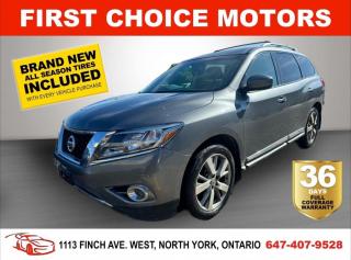 Welcome to First Choice Motors, the largest car dealership in Toronto of pre-owned cars, SUVs, and vans priced between $5000-$15,000. With an impressive inventory of over 300 vehicles in stock, we are dedicated to providing our customers with a vast selection of affordable and reliable options. <br><br>Were thrilled to offer a used 2015 Nissan Pathfinder PLATINUM, grey color with 176,000km (STK#7421) This vehicle was $15990 NOW ON SALE FOR $14990. It is equipped with the following features:<br>- Automatic Transmission<br>- Leather Seats<br>- Sunroof<br>- Heated seats<br>- Navigation<br>- All wheel drive<br>- 3rd row seating<br>- Bluetooth<br>- Reverse camera<br>- Alloy wheels<br>- Power windows<br>- Power locks<br>- Power mirrors<br>- Air Conditioning<br><br>At First Choice Motors, we believe in providing quality vehicles that our customers can depend on. All our vehicles come with a 36-day FULL COVERAGE warranty. We also offer additional warranty options up to 5 years for our customers who want extra peace of mind.<br><br>Furthermore, all our vehicles are sold fully certified with brand new brakes rotors and pads, a fresh oil change, and brand new set of all-season tires installed & balanced. You can be confident that this car is in excellent condition and ready to hit the road.<br><br>At First Choice Motors, we believe that everyone deserves a chance to own a reliable and affordable vehicle. Thats why we offer financing options with low interest rates starting at 7.9% O.A.C. Were proud to approve all customers, including those with bad credit, no credit, students, and even 9 socials. Our finance team is dedicated to finding the best financing option for you and making the car buying process as smooth and stress-free as possible.<br><br>Our dealership is open 7 days a week to provide you with the best customer service possible. We carry the largest selection of used vehicles for sale under $9990 in all of Ontario. We stock over 300 cars, mostly Hyundai, Chevrolet, Mazda, Honda, Volkswagen, Toyota, Ford, Dodge, Kia, Mitsubishi, Acura, Lexus, and more. With our ongoing sale, you can find your dream car at a price you can afford. Come visit us today and experience why we are the best choice for your next used car purchase!<br><br>All prices exclude a $10 OMVIC fee, license plates & registration  and ONTARIO HST (13%)