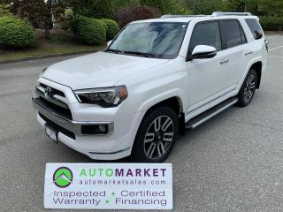 LOCAL ONE OWNER 7 PASS SUV WITH NO MAJOR CLAIMS TO WORRY ABOUT. LOADED LIMITED WITH ALL OPTIONS. FINANCING, WARRANTY, INSPECTED W/BCAA MBSHP!<br /><br />Welcome to the Automarket, your community financing dealership of "YES. We are featuring a spectaculr condition 4Runner Limited with 7 passenger seating, heated and cooled Leather, Power Glass Sunroof, Power Tailgate, Back Up Camera, Bluetooth Telephone with Streaming Audio, and of course all of the Pwer Features you expect from a Top Line Luxury SUV..<br /><br />This is a Local One Owner SUV that comes with a humongous Service History as per the Carfax. Having been fully inspected, we know that the Brakes are 90% New in the Front and the Rear Brakes are 80% New. The oil has been changed, the Battery and coolant have been tested, and we have fully detailed the vehicle for your pleasure.<br /><br />2 LOCATIONS TO SERVE YOU, BE SURE TO CALL FIRST TO CONFIRM WHERE THE VEHICLE IS PARKED<br />WHITE ROCK 604-542-4970 LANGLEY 604-533-1310 OWNER'S CELL 604-649-0565<br /><br />We are a family owned and operated business since 1983 and we are committed to offering outstanding vehicles backed by exceptional customer service, now and in the future.<br />What ever your specific needs may be, we will custom tailor your purchase exactly how you want or need it to be. All you have to do is give us a call and we will happily walk you through all the steps with no stress and no pressure.<br />WE ARE THE HOUSE OF YES?<br />ADDITIONAL BENFITS WHEN BUYING FROM SK AUTOMARKET:<br />ON SITE FINANCING THROUGH OUR 17 AFFILIATED BANKS AND VEHICLE FINANCE COMPANIES<br />IN HOUSE LEASE TO OWN PROGRAM.<br />EVRY VEHICLE HAS UNDERGONE A 120 POINT COMPREHENSIVE INSPECTION<br />EVERY PURCHASE INCLUDES A FREE POWERTRAIN WARRANTY<br />EVERY VEHICLE INCLUDES A COMPLIMENTARY BCAA MEMBERSHIP FOR YOUR SECURITY<br />EVERY VEHICLE INCLUDES A CARFAX AND ICBC DAMAGE REPORT<br />EVERY VEHICLE IS GUARANTEED LIEN FREE<br />DISCOUNTED RATES ON PARTS AND SERVICE FOR YOUR NEW CAR AND ANY OTHER FAMILY CARS THAT NEED WORK NOW AND IN THE FUTURE.<br />36 YEARS IN THE VEHICLE SALES INDUSTRY<br />A+++ MEMBER OF THE BETTER BUSINESS BUREAU<br />RATED TOP DEALER BY CARGURUS 2 YEARS IN A ROW<br />MEMBER IN GOOD STANDING WITH THE VEHICLE SALES AUTHORITY OF BRITISH COLUMBIA<br />MEMBER OF THE AUTOMOTIVE RETAILERS ASSOCIATION<br />COMMITTED CONTRIBUTER TO OUR LOCAL COMMUNITY AND THE RESIDENTS OF BC<br /><br /> This vehicle has been Fully Inspected, Certified and Qualifies for Our Free Extended Warranty.Don't forget to ask about our Great Finance and Lease Rates. We also have a Options for Buy Here Pay Here and Lease to Own for Good Customers in Bad Situations. 2 locations to help you, White Rock and Langley. Be sure to call before you come to confirm the vehicles location and availability or look us up at www.automarketsales.com. White Rock 604-542-4970 and Langley 604-533-1310. Serving Surrey, Delta, Langley, Richmond, Vancouver, all of BC and western Canada. Financing & leasing available. CALL SK AUTOMARKET LTD. 6045424970. Call us toll-free at 1 877 813-6807. $495 Documentation fee and applicable taxes are in addition to advertised prices.<br />LANGLEY LOCATION DEALER# 40038<br />S. SURREY LOCATION DEALER #9987<br />