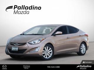 <p>  Power Windows!
			 
			    A tech rich list of standard features and a smooth and comfortable ride makes the 2016 Hyundai Elantra worth thinking about. This  2016 Hyundai Elantra is fresh on our lot in Sudbury. 
			 
			Elegance</p>
<p> fuel efficiency and safety are the three key things that best describe the 2016 Hyundai Elantra. The comfortable interior of the Elantra features higher-end soft-touch materials while the front seats are properly shaped for leisurely or aggressive driving styles. While the exterior offer properly placed curves and swooping line that combine elegantly with sweeping headlights and taillights making the Elantra look upscale without feeling gaudy or over the top. If youre in the market for a compact car that will delight both your sense of style and practicality</p>
<p>151 kms. Its  sand in colour  . It has an automatic transmission and is powered by a  145HP 1.8L 4 Cylinder Engine.  
			 
			 Our Elantras trim level is Sport Appearance. The Auto Sport Appearance gives high speed and performance and stability in one. This sporty car has come with packed features like front fog lamps</p>
<p> power rear windows and cruise control with steering wheel controls. To keep its user more secure on the road</p>
<p> side impact beams and outboard front lap and shoulder belt are installed in the auto sport. This vehicle has been upgraded with the following features: Sunroof</p>
<p>  Cruise Control. 
			 
			To apply right now for financing use this link : https://www.palladinomazda.ca/finance/
			
			 
			
			Palladino Mazda in Sudbury Ontario is your ultimate resource for new Mazda vehicles and used Mazda vehicles. We not only offer our clients a large selection of top quality</p>
<p> but we do so with uncompromising customer service and professionalism. We takes pride in representing one of Canadas premier automotive brands. Mazda models lead the way in terms of affordability</p>
<p> and fuel efficiency.The advertised price is for financing purchases only. All cash purchases will be subject to an additional surcharge of $2</p>
<p>501.00. This advertised price also does not include taxes and licensing fees.
			 Come by and check out our fleet of 100+ used cars and trucks and 110+ new cars and trucks for sale in Sudbury.  o~o </p>
<a href=http://www.palladinomazda.ca/used/Hyundai-Elantra-2016-id10818361.html>http://www.palladinomazda.ca/used/Hyundai-Elantra-2016-id10818361.html</a>