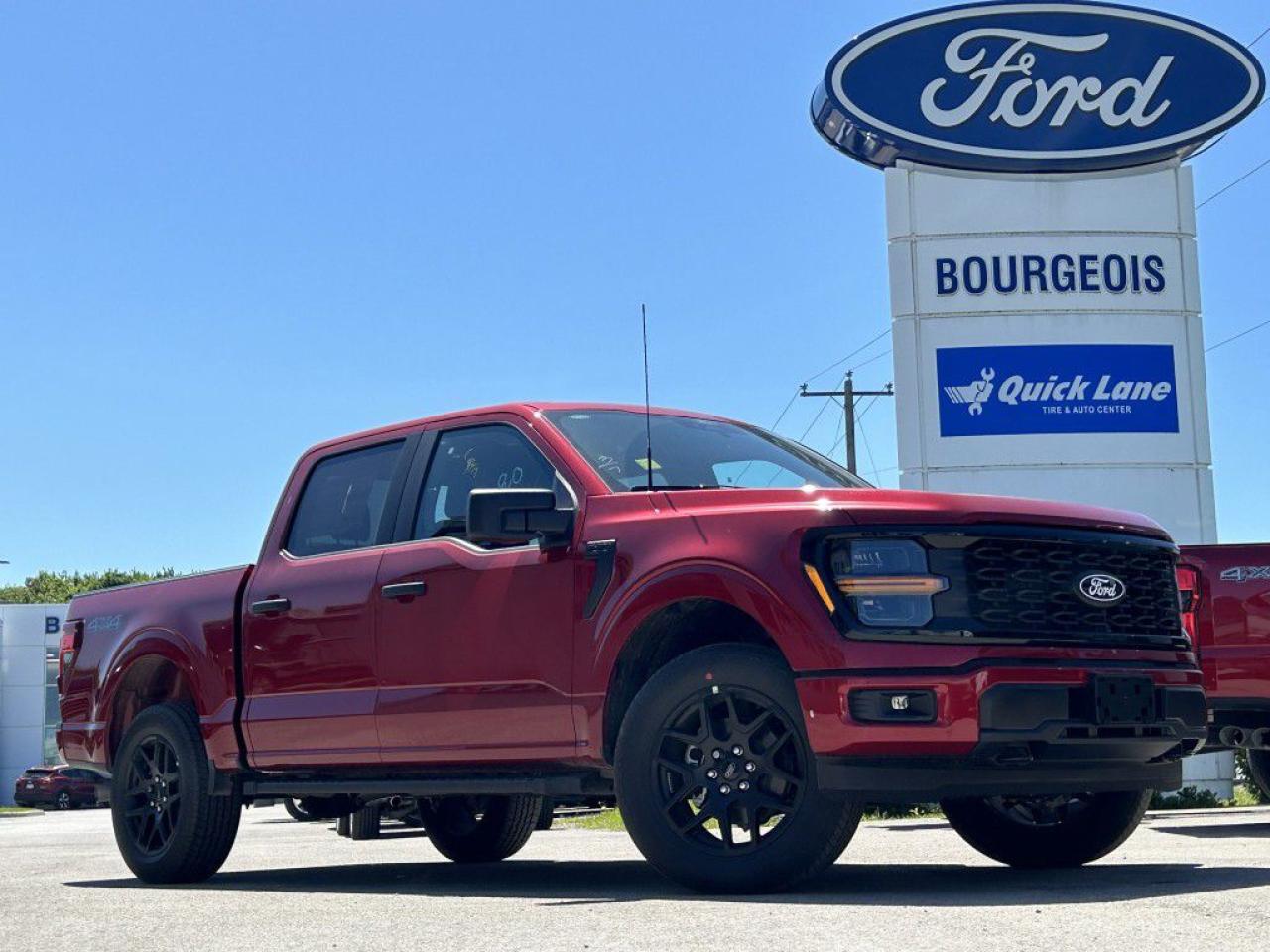 <p>Introducing the stunning new Ford F-150 STX, a robust and reliable truck that's ready to tackle any challenge on or off the road. Dressed in an eye-catching red and equipped with a 4×4 drivetrain, this SuperCrew model promises unparalleled handling and performance. Its 2.7L 6-cylinder engine, delivering 325 horsepower at 5500 RPM, ensures a smooth yet powerful ride.</p><p>The Ford F-150 STX isn't just about power; its exterior boasts a commanding presence while the interior surrounds you in comfort and style. Featuring heated mirrors for clear visibility in all conditions, alloy wheels that combine durability with sleek design, and a spacious 5.5' box, this truck is as practical as it is attractive. Inside, you'll find a range of features designed for your convenience, including air conditioning, power windows, and keyless entry, offering an enjoyable and effortless driving experience.</p><p>Technology enthusiasts will appreciate the advanced features the F-150 STX has to offer. From the intuitive navigation system that keeps you on track, to the backup camera and parking sensors that make maneuvering in tight spots a breeze. Safety and connectivity are paramount, with lane assist, brake assist, and a robust suite of driver assistance technologies ensuring a secure ride. Stay connected and entertained with Bluetooth connection, satellite radio, and smart device integration, all accessible via a modern touchscreen interface.</p><p>This vehicle is perfect for the adventurous individual or the hardworking professional who demands reliability, power, and cutting-edge technology in their vehicle. We invite you to contact our dealership today for more information on the Ford F-150 STX 4WD SuperCrew. Don't miss the opportunity to experience the perfect blend of toughness and sophistication.</p> <p><span style=color:rgb( 58 , 80 , 95 )>The discount shown on vehicle represents the </span><u>Cash Purchase</u><span style=color:rgb( 58 , 80 , 95 )> discount and is inclusive of all non-stackable and stackable cash purchase discounts from Ford of Canada and Bourgeois Ford North and is offered in lieu of sub-vented lease or finance rates. To get details on current discounts applicable to this and other vehicles in our inventory for Lease and Finance customer, see a member of our team. All offers for lease or finance are On Approved Credit (OAC).While every effort is made to ensure the accuracy of discounts and programs, programs are subject to change without notice </span><span style=color:rgb( 119 , 119 , 119 )>and may not be accurate or completely current. While every reasonable effort is made to ensure the accuracy of this data, we are not responsible for any errors or omissions contained on these pages.</span></p> <p><strong>Financing Your Next Vehicle with Bourgeois Motors Ford in Midland:</strong></p><p>At Bourgeois Motors Ford, we make financing your next vehicle simple and stress-free! Our team works with trusted lenders to find flexible options tailored to your budget. Drive away with confidenceapply today!</p><p>Take advantage of our online pre-qualification tool, backed by Equifax and TD Bank to find the payment that works for you. Simply <a href=https://www.bourgeoismotors.com/free-credit-check/ rel=nofollow><strong>CLICK HERE</strong></a><strong> </strong>to use our secure online credit tool with no impact to your credit.</p> <p>Experience exceptional value with Bourgeois Motors Fords executive demos. These are like-new vehicles with low mileage, premium features, and significant savings. Drive away with confidence, backed by the balance of factory warranties and our commitment to quality. Its a great way to own a new Ford.</p>