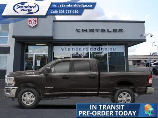 <b>6.7 Cummins Turbo Diesel, Night Edition, Heated Seats, Spray in Bedliner, Remote Engine Start!</b><br> <br> <br> <br>Mud Flaps  This Ram 2500 is class-leader in the heavy-duty truck segment thanks to its refined interior, forgiving ride, and tremendous towing and hauling capabilities. 4 x Gatorback Mud Flaps<br> <br> This granite crystal metallic sought after diesel Crew Cab 4X4 pickup   has a 6 speed automatic transmission and is powered by a Cummins 370HP 6.7L Straight 6 Cylinder Engine.<br> <br> Our 2500s trim level is Big Horn. This Ram 2500 Big Horn comes with stylish aluminum wheels, a leather steering wheel, extremely capable class V towing equipment including a hitch, brake controller, wiring harness and trailer sway control, heavy-duty suspension, cargo box lighting, and a locking tailgate. Additional features include heated and power adjustable side mirrors, UCconnect 3, hands-free phone communication, push button start, cruise control, air conditioning, vinyl floor lining, and a rearview camera. This vehicle has been upgraded with the following features: 6.7 Cummins Turbo Diesel, Night Edition, Heated Seats, Spray In Bedliner, Remote Engine Start, Auto Leveling Rear Air Suspension, Premium Audio. <br><br> View the original window sticker for this vehicle with this url <b><a href=http://www.chrysler.com/hostd/windowsticker/getWindowStickerPdf.do?vin=3C6UR5DL3RG305663 target=_blank>http://www.chrysler.com/hostd/windowsticker/getWindowStickerPdf.do?vin=3C6UR5DL3RG305663</a></b>.<br> <br>To apply right now for financing use this link : <a href=https://standarddodge.ca/financing target=_blank>https://standarddodge.ca/financing</a><br><br> <br/><br>* Visit Us Today *Youve earned this - stop by Standard Chrysler Dodge Jeep Ram located at 208 Cheadle St W., Swift Current, SK S9H0B5 to make this car yours today! <br> Pricing may not reflect additional accessories that have been added to the advertised vehicle<br><br> Come by and check out our fleet of 30+ used cars and trucks and 100+ new cars and trucks for sale in Swift Current.  o~o