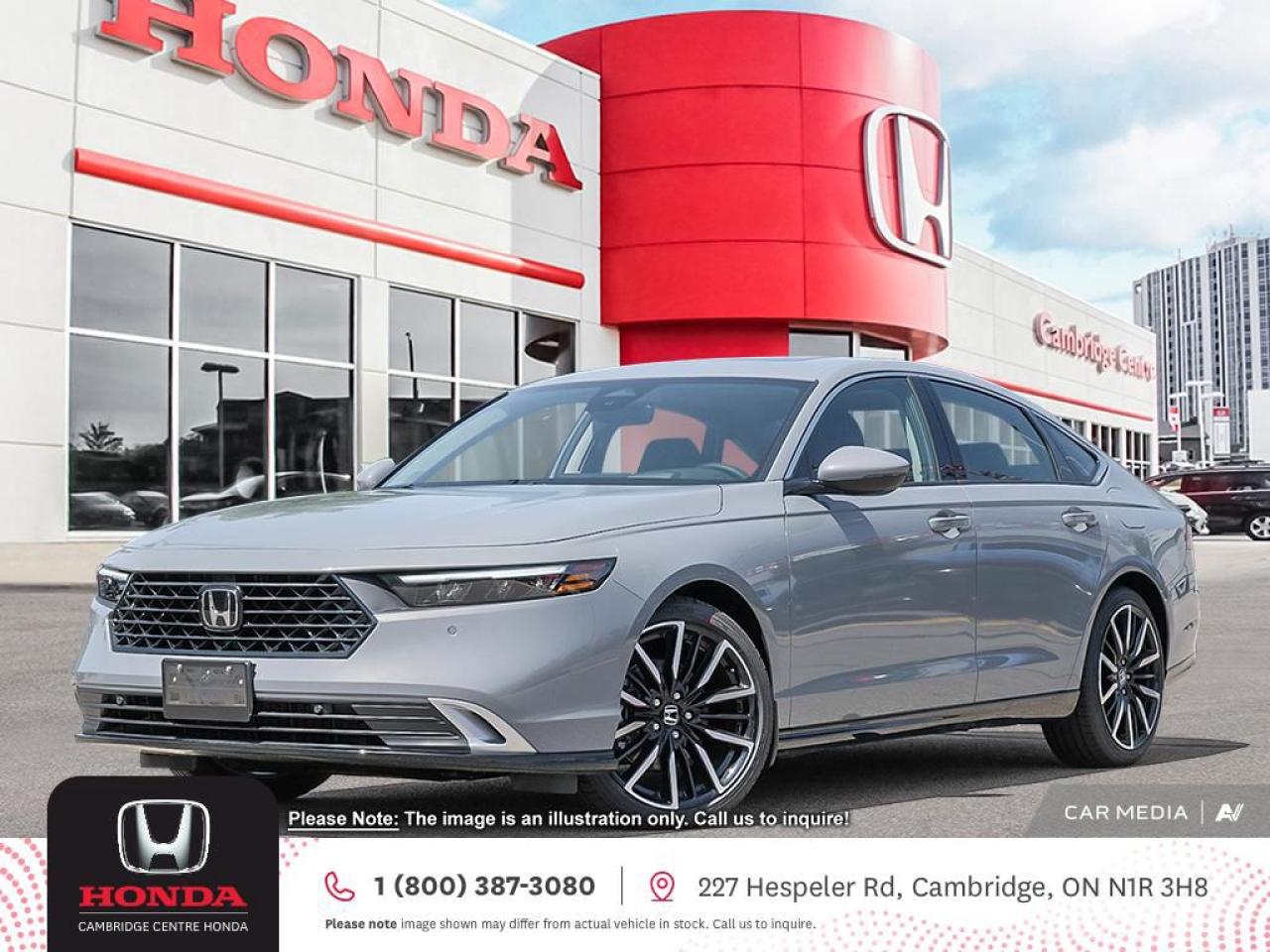 <p><strong>Introducing the 2024 Accord Hybrid Touring  Where Style Meets Performance!</strong></p>

<p><strong>Power-Packed Performance:</strong> Beneath the hood lies a robust 2.0-litre, 16-valve, Direct Injection DOHC, 4-cylinder engine that churns out an impressive 204 horsepower and 247-lb.ft. of torque. Say goodbye to dull drives, thanks to the electric-continuously variable transmission (E-CVT) with Normal, Sport, and Individual drive modes, not to mention the convenient steering wheel-mounted deceleration paddle selectors.</p>

<p><strong>Convenient Start:</strong> Start your journey effortlessly with the remote engine start and pushbutton (push button) start featuring proximity key entry. Your adventure begins at the touch of a button.</p>

<p><strong>Safety First: </strong>Your safety is our priority. The Accord Hybrid Touring comes equipped with Honda Sensing technologies (safety technology), including Adaptive Cruise Control, Forward Collision Warning, Collision Mitigation Braking, Lane Departure Warning, Lane Keeping Assist, and Road Departure Mitigation. Plus, the Blind Spot Information (BSI) System with Rear Cross Traffic Monitor has your back.</p>

<p><strong>Hill Start Assist:</strong> No more worrying about rolling backward on inclines. Our Hill Start Assist feature temporarily maintains brake pressure when you release the brake, ensuring a smooth start on slopes.</p>

<p><strong>Luxurious Interior:</strong> Step inside the Accord and experience true comfort. The heated leather-wrapped steering wheel, perforated leather-trimmed seating with ventilated front seats, and heated front and rear seats (outboard positions) make every drive a delight. Keep your focus with the Head-Up Display that projects essential information onto the windshield.</p>

<p><strong>Advanced Connectivity: </strong>Stay connected with the Honda Satellite-Linked Navigation System, SiriusXM satellite radio, Apple CarPlay(Apple Auto), and Android Auto (Android Play) on the impressive 12.3-inch display audio system. For Android lovers, enjoy native access to Google Maps, Play, and Assistant. Siri® Eyes Free compatibility caters to Apple users. Stay charged with wireless charging, and stay in touch with HandsFreeLink-Bilingual Bluetooth® wireless mobile phone interface, Bluetooth® Streaming Audio, and HondaLink.</p>

<p><strong>Premium Sound:</strong> The BOSE® Premium Sound System with 12 speakers provides an immersive audio experience for your favorite tunes.</p>

<p><strong>Open Up: </strong>Let the sunshine in with the one-touch power moonroof with a tilt feature. The 19-inch black aluminum-alloy wheels add a bold touch to the exterior.</p>

<p><strong>Effortless Parking:</strong> Parking is a breeze with the multi-angle rearview camera featuring dynamic guidelines.</p>

<p><span style=color:#ff0000><em><strong>Premium paint charge of $300 is not included on all colours/models. </strong></em></span></p>

<p>Experience the Difference at Cambridge Centre Honda! Why Test Drive Here? You choose: drive with a sales person or on your own, extended overnight and at home test drives available. Why Purchase Here? VIP Coupon Booklet: up to $1000 in service & other savings, FREE Ontario-Wide Delivery. Cambridge Centre Honda proudly serves customers from Cambridge, Kitchener, Waterloo, Brantford, Hamilton, Waterford, Brant, Woodstock, Paris, Branchton, Preston, Hespeler, Galt, Puslinch, Morriston, Roseville, Plattsville, New Hamburg, Baden, Tavistock, Stratford, Wellesley, St. Clements, St. Jacobs, Elmira, Breslau, Guelph, Fergus, Elora, Rockwood, Halton Hills, Georgetown, Milton and all across Ontario!</p>