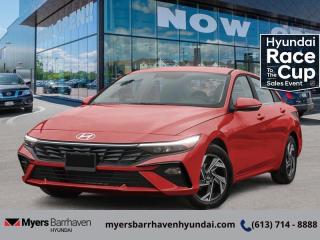 <b>Leather Seats,  Sunroof,  Premium Audio,  Wi-Fi,  Heated Steering Wheel!</b><br> <br> <br> <br>  This forward thinking Elantra is bringing back the family sedan segment with stunning style. <br> <br>This 2024 Elantra was made to be the sharpest compact sedan on the road. With tons of technology packed into the spacious and comfortable interior, along with bold and edgy styling inside and out, this family sedan makes the unexpected your daily driver. <br> <br> This ultimate red sedan  has an automatic transmission and is powered by a  147HP 2.0L 4 Cylinder Engine.<br> <br> Our Elantras trim level is Luxury IVT. This Elantra Luxury takes infotainment and luxury to new levels with tech features like the Bose Premium Audio System, Blue Link wi-fi, and even more surprises while style and comfort features like leather seats, a sunroof, and chrome trim make your cabin a sanctuary. This Elantra is also equipped with an advanced safety suite including lane keep assist, forward and rear collision assist, driver monitoring, blind spot assist, and automatic high beams. The incredible feature list continues with heated power seats for comfort while voice activated, touch screen infotainment including wireless connectivity with Android Auto, Apple CarPlay, and Bluetooth keeps you connected. Aluminum wheels and gorgeous styling make sure you stand out in a crowd while heated power side mirrors, proximity keyless entry with hands free cargo access, and a rear view camera make every day easier. This vehicle has been upgraded with the following features: Leather Seats,  Sunroof,  Premium Audio,  Wi-fi,  Heated Steering Wheel,  Lane Keep Assist,  Heated Seats. <br><br> <br/> See dealer for details. <br> <br><br> Come by and check out our fleet of 30+ used cars and trucks and 80+ new cars and trucks for sale in Ottawa.  o~o