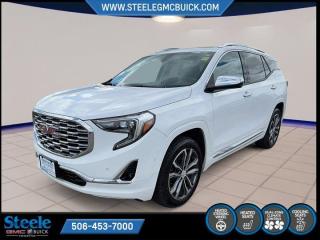 New Price!Summit White 2018 GMC Terrain Denali | FOR SALE IN STEELE GMC FREDERICTON | AWD 9-Speed Automatic 2.0L Turbocharged* Market Value Pricing *, AWD, 2 USB Data Ports, 4-Wheel Disc Brakes, 6-Way Power Front Passenger Seat, 7 Speakers, 8-Way Power Driver Seat Adjuster, ABS brakes, Advanced Safety Package, Air Conditioning, AM/FM radio: SiriusXM, Apple CarPlay/Android Auto, Auto-dimming door mirrors, Auto-dimming Rear-View mirror, Automatic Parking Assist, Automatic temperature control, Birds Eye View Surround Vision, Bluetooth® For Phone, Brake assist, Bumpers: body-colour, Compass, Delay-off headlights, Driver Alert Package II, Driver door bin, Driver vanity mirror, Dual front impact airbags, Dual front side impact airbags, Electronic Stability Control, Emergency communication system: OnStar and GMC connected services capable, Exterior Parking Camera Rear, Following Distance Indicator, Forward Collision Alert, Four wheel independent suspension, Front anti-roll bar, Front dual zone A/C, Front fog lights, Front Passenger 2-Way Power Lumbar, Front reading lights, Fully automatic headlights, HD Radio, Heated door mirrors, Heated steering wheel, Illuminated entry, IntelliBeam Auto High Beam Headlamp Control, Lane Keep Assist w/Lane Departure Warning, Low Speed Forward Automatic Braking, Low tire pressure warning, Memory seat, Navigation System, Occupant sensing airbag, Overhead airbag, Panic alarm, Power door mirrors, Power Driver Lumbar Control, Power driver seat, Power Liftgate, Power steering, Power windows, Preferred Equipment Group 5SA, Premium 7-Speaker Bose Sound System w/Amplifier, Radio data system, Radio: GMC Infotainment System w/Navigation, Rear anti-roll bar, Rear window defroster, Remote keyless entry, Roof rack: rails only, SD Card Reader, Security system, SiriusXM Satellite Radio, Speed control, Speed-sensing steering, Spoiler, Steering wheel mounted audio controls, Traction control, Turn signal indicator mirrors.Certification Program Details: 80 Point Inspection Fresh Oil Change Full Vehicle Detail Full tank of Gas 2 Years Fresh MVI Brake through InspectionSteele GMC Buick Fredericton offers the full selection of GMC Trucks including the Canyon, Sierra 1500, Sierra 2500HD & Sierra 3500HD in addition to our other new GMC and new Buick sedans and SUVs. Our Finance Department at Steele GMC Buick are well-versed in dealing with every type of credit situation, including past bankruptcy, so all customers can have confidence when shopping with us!Steele Auto Group is the most diversified group of automobile dealerships in Atlantic Canada, with 47 dealerships selling 27 brands and an employee base of well over 2300.