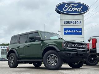 <b>Heated Seats, Ford Co-Pilot360, Navigation, Remote Engine Start, 17 Aluminum Wheels!</b><br> <br> <br> <br>  Not only is this 2024 Ford Bronco a cool and capable off-roader, but its also incredibly satisfying to drive every day. <br> <br>With a nostalgia-inducing design along with remarkable on-road driving manners with supreme off-road capability, this 2024 Ford Bronco is indeed a jack of all trades and masters every one of them. Durable build materials and functional engineering coupled with modern day infotainment and driver assistive features ensure that this iconic vehicle takes on whatever you can throw at it. Want an SUV that can genuinely do it all and look good while at it? Look no further than this 2024 Ford Bronco!<br> <br> This eruption green metallic SUV  has a 10 speed automatic transmission and is powered by a  275HP 2.3L 4 Cylinder Engine.<br> <br> Our Broncos trim level is Big Bend. This Bronco Big Bend comes with unique aluminum wheels with a full-size spare, front fog lamps and a leather-wrapped steering wheel, in addition to fantastic standard features such as off-roading suspension, a comprehensive terrain management system with switchable drive modes, a manual targa composite 1st row sunroof, a manual convertible hard top with fixed rollover protection, a flip-up rear window, LED headlights with automatic high beams, and proximity keyless entry with push button start. Connectivity is handled by an 8-inch LCD screen powered by SYNC 4 with wireless Apple CarPlay and Android Auto, with SiriusXM satellite radio. Additional features include towing equipment including trailer sway control, pre-collision assist with pedestrian detection, forward collision mitigation, a rearview camera, and even more. This vehicle has been upgraded with the following features: Heated Seats, Ford Co-pilot360, Navigation, Remote Engine Start, 17 Aluminum Wheels, Dual-zone Electronic Climate Control. <br><br> View the original window sticker for this vehicle with this url <b><a href=http://www.windowsticker.forddirect.com/windowsticker.pdf?vin=1FMDE7BH7RLA51825 target=_blank>http://www.windowsticker.forddirect.com/windowsticker.pdf?vin=1FMDE7BH7RLA51825</a></b>.<br> <br>To apply right now for financing use this link : <a href=https://www.bourgeoismotors.com/credit-application/ target=_blank>https://www.bourgeoismotors.com/credit-application/</a><br><br> <br/> 7.99% financing for 84 months.  Incentives expire 2024-06-25.  See dealer for details. <br> <br>Discount on vehicle represents the Cash Purchase discount applicable and is inclusive of all non-stackable and stackable cash purchase discounts from Ford of Canada and Bourgeois Motors Ford and is offered in lieu of sub-vented lease or finance rates. To get details on current discounts applicable to this and other vehicles in our inventory for Lease and Finance customer, see a member of our team. </br></br>Discover a pressure-free buying experience at Bourgeois Motors Ford in Midland, Ontario, where integrity and family values drive our 78-year legacy. As a trusted, family-owned and operated dealership, we prioritize your comfort and satisfaction above all else. Our no pressure showroom is lead by a team who is passionate about understanding your needs and preferences. Located on the shores of Georgian Bay, our dealership offers more than just vehiclesits an experience rooted in community, trust and transparency. Trust us to provide personalized service, a diverse range of quality new Ford vehicles, and a seamless journey to finding your perfect car. Join our family at Bourgeois Motors Ford and let us redefine the way you shop for your next vehicle.<br> Come by and check out our fleet of 70+ used cars and trucks and 210+ new cars and trucks for sale in Midland.  o~o