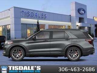 <b>BlueCruise, Navigation, B&O Audio, 360 Camera, Remote Start, Heated Steering Wheel, Heated Seats, Adaptive Cruise Control, Lane Keep Assist, Collision Alert, Power Liftgate, Mobile Hotspot, Tow Equipment, Apple CarPlay, Android Auto</b><br> <br> <br> <br>Check out the large selection of new Fords at Tisdales today!<br> <br>  Just as the name implies, this 2025 Explorer is ready to move you beyond your boundaries. <br> <br><br> <br> This carbonized grey metallic SUV  has an automatic transmission and is powered by a  300HP 2.3L 4 Cylinder Engine.<br> <br> Our Explorers trim level is ST-Line. This Explorer ST-Line steps things up with BlueCruise 1.2, inbuilt navigation, Bang & Olufsen audio, an aerial view camera system and a heated steering wheel. Also standard include 20 aluminum wheels, FordPass Connect 5G mobile hotspot internet access, adaptive cruise control, smart device remote engine start, and a power liftgate for rear cargo access. On the inside, occupants are treated to heated front seats, voice-activated dual-zone climate control, and a 13.2-inch infotainment screen with wireless Apple CarPlay and Android Auto. Safety features also include lane keep assist with lane departure warning, collision mitigation, automatic emergency braking, evasion assist, and rear parking sensors.<br><br> View the original window sticker for this vehicle with this url <b><a href=http://www.windowsticker.forddirect.com/windowsticker.pdf?vin=1FMUK8KH6SGA08199 target=_blank>http://www.windowsticker.forddirect.com/windowsticker.pdf?vin=1FMUK8KH6SGA08199</a></b>.<br> <br>To apply right now for financing use this link : <a href=http://www.tisdales.com/shopping-tools/apply-for-credit.html target=_blank>http://www.tisdales.com/shopping-tools/apply-for-credit.html</a><br><br> <br/> See dealer for details. <br> <br>Tisdales is not your standard dealership. Sales consultants are available to discuss what vehicle would best suit the customer and their lifestyle, and if a certain vehicle isnt readily available on the lot, one will be brought in.<br> Come by and check out our fleet of 20+ used cars and trucks and 90+ new cars and trucks for sale in Kindersley.  o~o