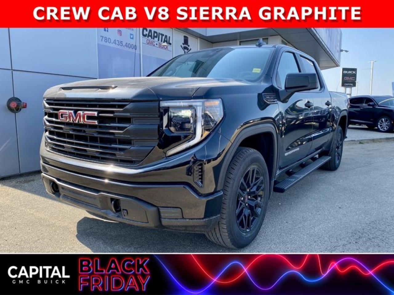 Get ready for this 2024 Sierra 1500 GRAPHITE EDITION! Equipped with the 5.3L V8 Engine and lots of other great options like Black 20 Inch Wheels, Body-colour bumpers, Remote Start, Pro Value Package, Rear camera, Trailering Package and so much more! CALL NOW!ASK ABOUT OUR SUPER LOW LEASE SPECIALAsk for the Internet Department for more information or book your test drive today! Text 365-601-8318 for fast answers at your fingertips!AMVIC Licensed Dealer - Licence Number B1044900Disclaimer: All prices are plus taxes and include all cash credits and loyalties. See dealer for details. AMVIC Licensed Dealer # B1044900