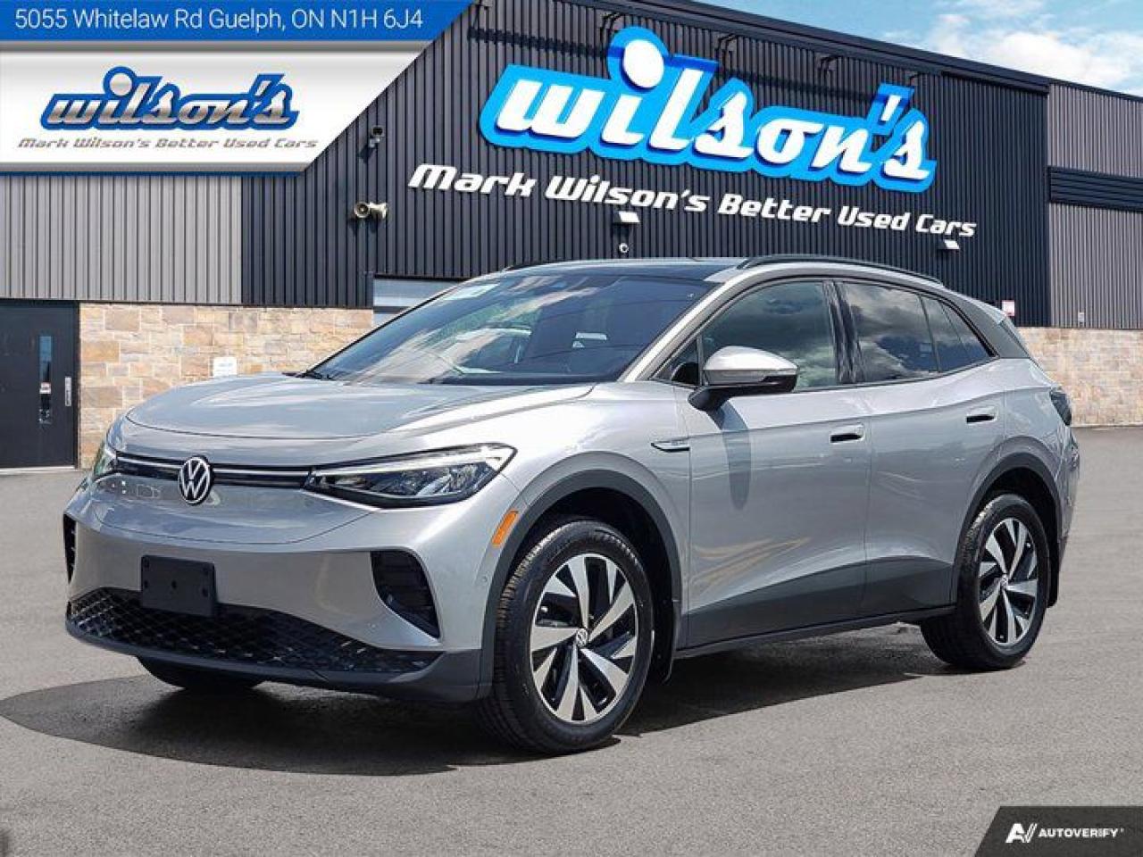 Come see this certified 2023 Volkswagen ID.4 Pro AWD, Pano Roof, Nav, Heated Steering + Seats, Adaptive Cruise, Wireless CarPlay + Android,+more!. Its Automatic transmission and 0.0 engine will keep you going. . See it for yourself at Mark Wilsons Better Used Cars, 5055 Whitelaw Road, Guelph, ON N1H 6J4.60+ years of World Class Service!650+ Live Market Priced VEHICLES! ONE MASSIVE LOCATION!No unethical Penalties or tricks for paying cash!Free Local Delivery Available!FINANCING! - Better than bank rates! 6 Months No Payments available on approved credit OAC. Zero Down Available. We have expert licensed credit specialists to secure the best possible rate for you and keep you on budget ! We are your financing broker, let us do all the leg work on your behalf! Click the RED Apply for Financing button to the right to get started or drop in today!BAD CREDIT APPROVED HERE! - You dont need perfect credit to get a vehicle loan at Mark Wilsons Better Used Cars! We have a dedicated licensed team of credit rebuilding experts on hand to help you get the car of your dreams!WE LOVE TRADE-INS! - Top dollar trade-in values!SELL us your car even if you dont buy ours! HISTORY: Free Carfax report included.Certification included! No shady fees for safety!EXTENDED WARRANTY: Available30 DAY WARRANTY INCLUDED: 30 Days, or 3,000 km (mechanical items only). No Claim Limit (abuse not covered)5 Day Exchange Privilege! *(Some conditions apply)CASH PRICES SHOWN: Excluding HST and Licensing Fees.2019 - 2024 vehicles may be daily rentals. Please inquire with your Salesperson.