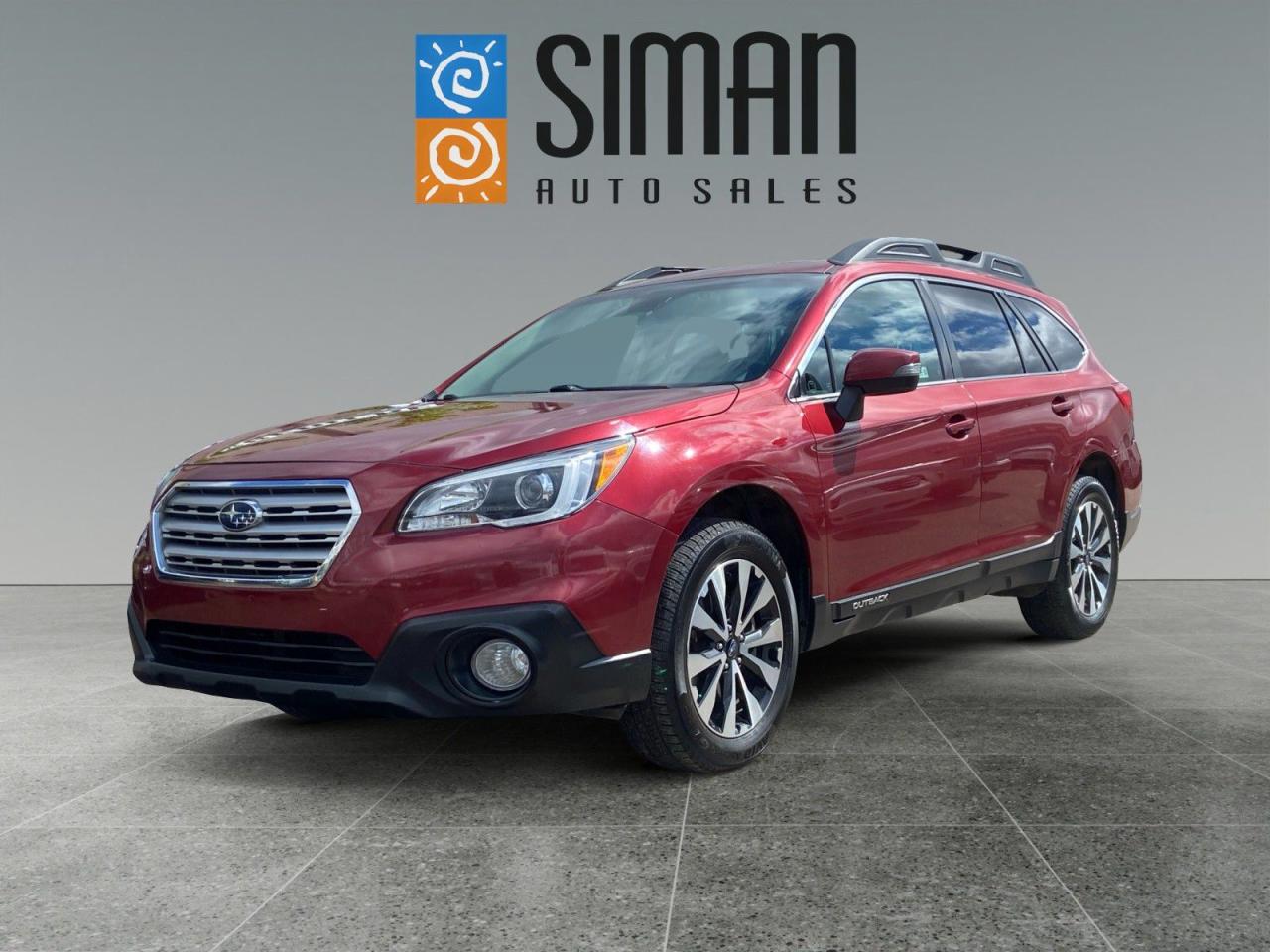 <p><strong>SALE PRICED LOADED WITH FEATURES EYESIGHT LIMITED</strong></p>

<p>Our 2017 Subaru Outback Limited with eyesight has been through a <strong>presale inspection fresh full synthetic oil service. New Rear wheel bearings. New Battery,Carfax reports no serious collisions. Financing Available on site Trades Encouraged. Aftermarket warranties to fit every need and budget.</strong> The Outbacks excellent safety credentials are further burnished with the addition of reverse automatic braking and automatic high beams to the well-regarded EyeSight suite of accident avoidance tech. There are vehicles roughly in the same ballpark as the 2017 Subaru Outback, but nothing plays the same position. The Outback is a midsize wagon with standard all-wheel drive and about the same ground clearance as a Jeep Grand Cherokee. Its definitely an alternative choice but also checks so many practical boxes that its a must-drive for anyone looking for a reasonably priced crossover SUV. rear privacy glass, heated exterior mirrors, a windshield wiper de-icer, foglights, dual-zone automatic climate control, a leather-wrapped steering wheel, an eight-way power driver seat (with two-way power lumbar adjustment), heated front seats, a cargo cover, a bigger 7-inch touchscreen, voice controls, Bluetooth text messaging connectivity, satellite radio, an additional USB port and a six-speaker sound system. The Power Moonroof package adds the obvious plus an auto-dimming rearview mirror. A power liftgate with memory. 2.5i Limited bundles the Premium options plus 18-inch wheels, a blind-spot monitoring system, rear cross-traffic alert, a front bumper underguard, keyless ignition and entry, leather upholstery, driver-seat memory functions, a four-way power passenger seat, rear air vents, heated rear seats and a 12-speaker Harman Kardon sound system. Xenon headlights. navigation system as well as the Driver Assist Technology package that includes the EyeSight system, adaptive cruise control, automatic high beams, steering-responsive foglights and upgraded gauges. Blind-spot monitoring and rear cross-traffic alert are included in the Premium version of that package.</p>

<p><span style=color:#2980b9><strong>Siman Auto Sales is large enough to make a difference but small enough to care. We are family owned and operated, and have been proudly serving Saskatchewan car buyers since 1998. We offer on site financing, consignment, automotive repair and over 90 preowned vehicles to choose from.</strong></span></p>