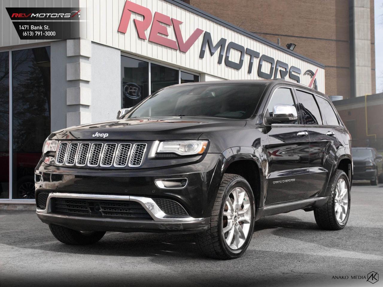 2015 Jeep Grand Cherokee Summit | Heated and Ventilated Seats | Panoramic Sunroof | Heated Steering<br/>  <br/> Black Exterior | Black Leather Interior | Alloy Wheels | Keyless Entry | Blind Spot Assist | Heated Mirrors | Front Power Seats | Power Trunk | Bluetooth Connection | Front and Rear Heated Seats | Adaptive Cruise Control | Voice Control | Parking Aid | Traction Control | Eco Drive Mode | Pre-Collision Avoidance | Navigation | Heated Steering Wheel | Push Button Start | Panoramic Sunroof | Harman/Kardon Speakers | Front Ventilated Seats | Rain Sensing Wipers | Auto High Beams and much more. <br/> <br/>  <br/> This Vehicle has travelled 125,000Km <br/> <br/>  <br/> *** NO additional fees except for taxes and licensing! *** <br/> <br/>  <br/> *** 100-point inspection on all our vehicles & always detailed inside and out *** <br/> <br/>  <br/> RevMotors is at your service to ensure you find the right car for YOU. Even if we do not have it in our inventory, we are more than happy to find you the vehicle that you are looking for. Give us a call at 613-791-3000 or visit us online at www.revmotors.ca <br/> <br/>  <br/> a nous donnera du plaisir de vous servir en Franais aussi! <br/> <br/>  <br/> CERTIFICATION * All our vehicles are sold Certified and E-Tested for the province of Ontario (Quebec Safety Available, additional charges may apply) <br/> FINANCING AVAILABLE * RevMotors offers competitive finance rates through many of the major banks. Should you feel like youve had credit issues in the past, we have various financing solutions to get you on the road.  We accept No Credit - New Credit - Bad Credit - Bankruptcy - Students and more!! <br/> EXTENDED WARRANTY * For your peace of mind, if one of our used vehicles is no longer covered under the manufacturers warranty, RevMotors will provide you with a 6 month / 6000KMS Limited Powertrain Warranty. You always have the options to upgrade to more comprehensive coverage as well. Well be more than happy to review the options and chose the coverage thats right for you! <br/> TRADES * Do you have a Trade-in? We offer competitive trade in offers for your current vehicle! <br/> SHIPPING * We can ship anywhere across Canada. Give us a call for a quote and we will be happy to help! <br/> <br/>  <br/> Buy with confidence knowing that we always have your best interests in mind! <br/>