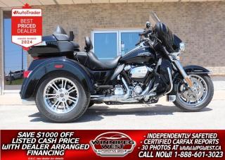 Used 2021 Harley-Davidson FLHTCUTG Tri Glide Ultra M8 -114, BLACK & CHROME, EXTRAS, SHARP, AS NEW! for sale in Headingley, MB