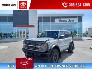 Used 2022 Ford Bronco Badlands 2.7L ECOBOOST 330HP WITH 10 SPEED AUTO, 7 GOAT MODES, LOCKING FRONT & REAR DIFFERENTIALS, LUX PKG, ADAPTIVE CRUISE, PREM B&O 10 SPEAKER WITH SUB, NAVI, HEATED WHEEL, REMOTE STARTER for sale in Moose Jaw, SK