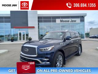 QX80 LUXE PKG WITH ONLY 34,250 KMS, 5.6L V8 400HP, ALL-MODE 4WD, 8500LB TOWING CAPACITY, REMOTE START, 8 PASSENGER, 12.3 DISPLAY, WIRELESS APPLE CARPLAY & ANDROID AUTO, BOSE 13 SPEAKER PREMIUM AUDIO, INTELLIGENT CRUISE, DRIVER ATTENTION ALERT, AROUND VIEW MONITOR WITH MOVING OBJECT DETECTION