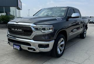 <p style=text-align: center;><span style=font-size: 18pt;><strong>2022 RAM 1500 LIMITED 4X4 CREW CAB 57 BOX</strong></span></p><p style=text-align: center;><span style=font-size: 18pt;><strong>5.7L HEMI VVT V8 ENGINE WITH FUELSAVER MDS</strong></span></p><p style=text-align: center;><span style=font-size: 14pt;>395 HORSEPOWER | 410 LB-FT OF TORQUE</span></p><p style=text-align: center;><span style=font-size: 14pt;>TOWING CAPACITY: 11,200 LBS | PAYLOAD: 1,760 LBS | 3.21 REAR AXLE RATIO</span></p><p style=text-align: center;><span style=font-size: 14pt;>11L/100KM HIGHWAY | 16.1L/100KM CITY | 13.8L/100KM COMBINED</span></p><p style=text-align: center;><span style=font-size: 18pt;><strong>8–SPEED AUTOMATIC TRANSMISSION</strong></span></p><p style=text-align: center;><span style=font-size: 18pt;><strong style=font-size: 18pt;>20-INCH </strong><span style=font-size: 24px;><strong>POLISHED WHEELS WITH INSERTS</strong></span></span></p><p style=text-align: center;> </p><p style=text-align: center;> </p><p style=text-align: center;><span style=font-size: 14pt;><strong>STANDARD EQUIPMENT</strong></span></p><p style=text-align: center;><span style=font-size: 14pt;>Full–Speed Forward Collision Warning Plus, Ready Alert Braking, Blind–Spot Monitoring and Rear Cross–Path Detection, Electronic Roll Mitigation, Rain Brake Support, ParkView Rear Back–Up Camera, Remote tailgate release, Park–Sense Front and Rear Park Assist with stop, Remote start system, Automatic high–beam headlamp control, Supplemental front seat–mounted side air bags, Advanced multistage front air bags, Supplemental side curtain air bags, Hill start assist, Anti-lock 4 wheel disc brakes, 2nd row in-floor storage bins, Cargo tie down loops, Luxury front & rear floor mats, Rear under-seat storage compartment, Premium overhead console, Tinted glass windows, Rear window defroster, Rear power sliding window, Rearview auto dimming mirror, Chrome premium power mirrors, Front door passive entry, Push-button start, Dual zone climate control, Rain sensitive wipers, 12V (front) and 115V (rear) power outlets, Tire fill alert, LED taillamps, Automatic headlamps, Front LED fog lamps, Security alarm, Front and rear wheel well liners, Power running boards, 98L fuel tank capacity, 9 speakers with subwoofer, Wireless charging pad, Steering wheel mounted audio controls, Wood/leather wrapped steering wheel, Full size temporary spare tire, Uconnect 5 with NAV & 12 display, Driver seat memory, Power adjustable pedals with memory, Power folding heated mirrors, Mopar spray in bedliner, Premium leather trimmed bucket seats, Heated and ventilated front seats, Heated rear seats, Full length premium floor console, Apple Carplay & Android Auto, 4G Wi-Fi hotspot capable, Universal garage door opener</span></p><p style=text-align: center;> </p><p style=text-align: center;><strong><span style=font-size: 14pt;>OPTIONAL EQUIPMENT</span></strong></p><p style=text-align: center;><em><span style=text-decoration: underline;><span style=font-size: 14pt;>Granite Crystal Metallic</span></span></em></p><p style=text-align: center;><em><span style=text-decoration: underline;><span style=font-size: 14pt;>Class IV hitch receiver</span></span></em></p><p style=text-align: center;><em><span style=text-decoration: underline;><span style=font-size: 14pt;>Trailer Brake Control</span></span></em></p>