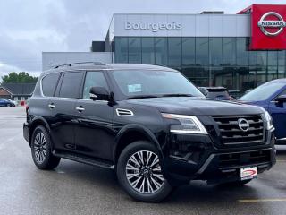 <b>Sunroof,  Navigation,  Bose Premium Audio,  Wireless Charging,  Wi-Fi Hotspot!</b><br> <br> <br> <br>  With a rough and tumble exterior, a tech filled and plush interior, this 2024 Nissan Armada feels tailor-made for you. <br> <br>This 2024 Nissan Armada with its excellent road manners is arguably one of the best SUVs on the market. A well fitted and luxurious cabin keeps all passengers comfortable as it tackles highways and back roads with the same level of expertise and confidence. High towing capabilities as well as a generous cargo space only add to the versatility of this premium SUV, letting you haul family and luggage alike with no sacrifices being made to stability or power delivery.<br> <br> This super black SUV  has a 7 speed automatic transmission and is powered by a  400HP 5.6L 8 Cylinder Engine.<br> <br> Our Armadas trim level is SL. This premium SUV is loaded with great standard features such as a 13-speaker Bose Premium Audio setup, mobile device wireless charging, Wi-Fi hotspot, a glass sunroof, a power liftgate for rear cargo access, and heated seats with a heated steering wheel. Infotainment duties are handled by a 12.3-inch multi-touch screen with wireless Apple CarPlay and Android Auto, NissanConnect services, and inbuilt navigation with voice navigation. Safety features include blind spot detection, adaptive cruise control, intelligent forward collision warning, lane keeping assist with lane departure warning, front and rear collision mitigation, and front and rear parking sensors. This vehicle has been upgraded with the following features: Sunroof,  Navigation,  Bose Premium Audio,  Wireless Charging,  Wi-fi Hotspot,  Heated Steering Wheel,  Power Liftgate. <br><br> <br>To apply right now for financing use this link : <a href=https://www.bourgeoisnissan.com/finance/ target=_blank>https://www.bourgeoisnissan.com/finance/</a><br><br> <br/><br>Discount on vehicle represents the Cash Purchase discount applicable and is inclusive of all non-stackable and stackable cash purchase discounts from Nissan Canada and Bourgeois Midland Nissan and is offered in lieu of sub-vented lease or finance rates. To get details on current discounts applicable to this and other vehicles in our inventory for Lease and Finance customer, see a member of our team. </br></br>Since Bourgeois Midland Nissan opened its doors, we have been consistently striving to provide the BEST quality new and used vehicles to the Midland area. We have a passion for serving our community, and providing the best automotive services around.Customer service is our number one priority, and this commitment to quality extends to every department. That means that your experience with Bourgeois Midland Nissan will exceed your expectations  whether youre meeting with our sales team to buy a new car or truck, or youre bringing your vehicle in for a repair or checkup.Building lasting relationships is what were all about. We want every customer to feel confident with his or her purchase, and to have a stress-free experience. Our friendly team will happily give you a test drive of any of our vehicles, or answer any questions you have with NO sales pressure.We look forward to welcoming you to our dealership located at 760 Prospect Blvd in Midland, and helping you meet all of your auto needs!<br> Come by and check out our fleet of 20+ used cars and trucks and 80+ new cars and trucks for sale in Midland.  o~o