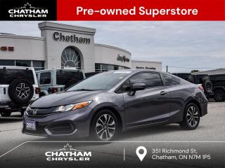 2015 Honda Civic 2D Coupe EX Green Black Cloth. FWD 1.8L I4 SOHC 16V i-VTEC CVT<br><br><br>Awards:<br>  * IIHS Canada Top Safety Pick<br>Reviews:<br>  * Owners say Civic is maneuverable, comfortable and relatively solid to drive, though the driving experience isnt the primary reason most shoppers pick a Civic. Reliability and purchase confidence is highly rated, as is Civics generous-for-its-size roominess. Owners note generous trunk space, and cargo space, with the rear seats folded. Fuel efficiency and performance are both rated well, too. Many owners, having previous experience owning an older Civic model, purchase newer ones having enjoyed a no-fuss ownership experience. Source: autoTRADER.ca<br><br><br>Here at Chatham Chrysler, our Financial Services Department is dedicated to offering the service that you deserve. We are experienced with all levels of credit and are looking forward to sitting down with you. Chatham Chrysler Proudly serves customers from London, Ridgetown, Thamesville, Wallaceburg, Chatham, Tilbury, Essex, LaSalle, Amherstburg and Windsor with no distance being ever too far! At Chatham Chrysler, WE CAN DO IT!
