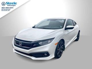 The 2020 Honda Civic Coupe Sport is a variant of the popular Honda Civic, known for its blend of sporty design, practicality, and reliability. Here are some key features and aspects of the 2020 Honda Civic Coupe Sport:  1.   *Engine Options*: The Civic Coupe Sport typically comes with a 2.0-liter four-cylinder engine, producing around 158 horsepower. Some models may have a more powerful 1.5-liter turbocharged engine, generating up to 174 horsepower.  2.   *Transmission*: It is available with either a 6-speed manual transmission or a continuously variable transmission (CVT), depending on the specific trim and engine choice.  3.   *Exterior and Interior Design*: The Sport trim usually includes distinctive styling elements such as sportier front and rear fascias, 18-inch alloy wheels, a rear spoiler, and black-painted exterior accents. Inside, it may feature sport seats with contrasting stitching and a leather-wrapped steering wheel.  4.   *Technology and Features*: It typically includes a 7-inch touchscreen infotainment system with Apple CarPlay and Android Auto integration, Bluetooth connectivity, USB ports, and possibly Honda Sensing safety features like adaptive cruise control, lane-keeping assist, and collision mitigation braking system.  5.   *Comfort and Practicality*: Despite being a coupe, the Civic Coupe offers reasonable space for passengers in the front and back seats, although rear-seat headroom may be somewhat limited due to the coupes sleek roofline. The trunk space is decent for a coupe, offering ample room for everyday items.  6.   *Fuel Efficiency*: The Civic Coupe Sport is known for its excellent fuel efficiency, with the 2.0-liter engine typically achieving around 30-32 mpg combined, and the 1.5-liter turbocharged engine offering slightly higher efficiency.  7.   *Safety*: Honda Civics, including the Coupe Sport, generally come equipped with a comprehensive set of safety features, including airbags, stability control, traction control, and a rearview camera. Higher trims may offer additional advanced driver assistance features.Overall, the 2020 Honda Civic Coupe Sport appeals to drivers looking for a compact coupe that combines sporty aesthetics with practicality, reliable performance, and modern technology features.As a Steele Auto Certified vehicle, you have peace of mind that the vehicle has undergone a rigorous 85 point inspection and has been brought up to the highest of standards. Dont forget, at Steele Volkswagen we have financing options available for all credit situations!