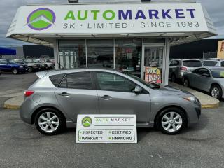 CALL OR TEXT KARL @ 6-0-4-2-5-0-8-6-4-6 FOR INFO & TO CONFIRM WHICH LOCATION.<br /><br />VERY NICE MAZDA 3 GT. THROUGH THE SHOP, TIRES AND BRAKES ARE IN EXCELLENT SHAPE, IT NEEDS NOTHING. COMES WITH SNOW TIRES ON RIMS TOO! <br /><br />2 LOCATIONS TO SERVE YOU, BE SURE TO CALL FIRST TO CONFIRM WHERE THE VEHICLE IS.<br /><br />We are a family owned and operated business for 40 years. Since 1983 we have been committed to offering outstanding vehicles backed by exceptional customer service, now and in the future. Whatever your specific needs may be, we will custom tailor your purchase exactly how you want or need it to be. All you have to do is give us a call and we will happily walk you through all the steps with no stress and no pressure.<br /><br />                                            WE ARE THE HOUSE OF YES!<br /><br />ADDITIONAL BENEFITS WHEN BUYING FROM SK AUTOMARKET:<br /><br />-ON SITE FINANCING THROUGH OUR 17 AFFILIATED BANKS AND VEHICLE                                                                                                                      FINANCE COMPANIES.<br />-IN HOUSE LEASE TO OWN PROGRAM.<br />-EVERY VEHICLE HAS UNDERGONE A 120 POINT COMPREHENSIVE INSPECTION.<br />-EVERY PURCHASE INCLUDES A FREE POWERTRAIN WARRANTY.<br />-EVERY VEHICLE INCLUDES A COMPLIMENTARY BCAA MEMBERSHIP FOR YOUR SECURITY.<br />-EVERY VEHICLE INCLUDES A CARFAX AND ICBC DAMAGE REPORT.<br />-EVERY VEHICLE IS GUARANTEED LIEN FREE.<br />-DISCOUNTED RATES ON PARTS AND SERVICE FOR YOUR NEW CAR AND ANY OTHER   FAMILY CARS THAT NEED WORK NOW AND IN THE FUTURE.<br />-40 YEARS IN THE VEHICLE SALES INDUSTRY.<br />-A+++ MEMBER OF THE BETTER BUSINESS BUREAU.<br />-RATED TOP DEALER BY CARGURUS 5 YEARS IN A ROW<br />-MEMBER IN GOOD STANDING WITH THE VEHICLE SALES AUTHORITY OF BRITISH   COLUMBIA.<br />-MEMBER OF THE AUTOMOTIVE RETAILERS ASSOCIATION.<br />-COMMITTED CONTRIBUTOR TO OUR LOCAL COMMUNITY AND THE RESIDENTS OF BC.<br /> $495 Documentation fee and applicable taxes are in addition to advertised prices.<br />LANGLEY LOCATION DEALER# 40038<br />S. SURREY LOCATION DEALER #9987<br />