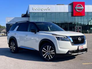 <b>Cooled Seats,  Bose Premium Audio,  HUD,  Wireless Charging,  Sunroof!</b><br> <br> <br> <br>  With amazing style and even better capability, this 2024 Nissan Pathfinder is as cool as it looks. <br> <br>With all the latest safety features, all the latest innovations for capability, and all the latest connectivity and style features you could want, this 2024 Nissan Pathfinder is ready for every adventure. Whether its the urban cityscape, or the backcountry trail, this 2024Pathfinder was designed to tackle it with grace. If you have an active family, they deserve all the comfort, style, and capability of the 2024 Nissan Pathfinder.<br> <br> This pearl whit SUV  has a 9 speed automatic transmission and is powered by a  284HP 3.5L V6 Cylinder Engine.<br> <br> Our Pathfinders trim level is Platinum. This Pathfinder Platinum trim adds top of the line comfort features such as a heads-up display, Bose Premium Audio System, wireless Apple CarPlay and Android Auto, heated and cooled quilted leather trimmed seats, and heated second row captains chairs. This family SUV is ready for the city or the trail with modern features such as NissanConnect with navigation, touchscreen, and voice command, Apple CarPlay and Android Auto, paddle shifters, Class III towing equipment with hitch sway control, automatic locking hubs, a 120V outlet, alloy wheels, automatic LED headlamps, and fog lamps. Keep your family safe and comfortable with a heated leather steering wheel, driver memory settings, a dual row sunroof, a proximity key with proximity cargo access, smart device remote start, power liftgate, collision mitigation, lane keep assist, blind spot intervention, front and rear parking sensors, and a 360-degree camera. This vehicle has been upgraded with the following features: Cooled Seats,  Bose Premium Audio,  Hud,  Wireless Charging,  Sunroof,  Navigation,  Heated Seats. <br><br> <br>To apply right now for financing use this link : <a href=https://www.bourgeoisnissan.com/finance/ target=_blank>https://www.bourgeoisnissan.com/finance/</a><br><br> <br/><br>Discount on vehicle represents the Cash Purchase discount applicable and is inclusive of all non-stackable and stackable cash purchase discounts from Nissan Canada and Bourgeois Midland Nissan and is offered in lieu of sub-vented lease or finance rates. To get details on current discounts applicable to this and other vehicles in our inventory for Lease and Finance customer, see a member of our team. </br></br>Since Bourgeois Midland Nissan opened its doors, we have been consistently striving to provide the BEST quality new and used vehicles to the Midland area. We have a passion for serving our community, and providing the best automotive services around.Customer service is our number one priority, and this commitment to quality extends to every department. That means that your experience with Bourgeois Midland Nissan will exceed your expectations  whether youre meeting with our sales team to buy a new car or truck, or youre bringing your vehicle in for a repair or checkup.Building lasting relationships is what were all about. We want every customer to feel confident with his or her purchase, and to have a stress-free experience. Our friendly team will happily give you a test drive of any of our vehicles, or answer any questions you have with NO sales pressure.We look forward to welcoming you to our dealership located at 760 Prospect Blvd in Midland, and helping you meet all of your auto needs!<br> Come by and check out our fleet of 20+ used cars and trucks and 80+ new cars and trucks for sale in Midland.  o~o