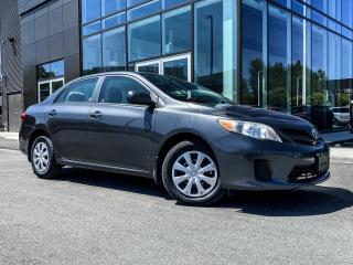 CD PLAYERS, HEATED SEATS, STEERING WHEEL CONTROLS 
<P>
Experience the reliability and efficiency of the 2013 Toyota Corolla CE. This compact sedan offers exceptional value with its dependable performance, comfortable interior, and practical features, making it the perfect choice for your daily commute and beyond. 
<P>
Key Features: 
<P>
Dependable Performance: Powered by a 1.8L 4-cylinder engine, the Corolla CE delivers a smooth and efficient ride, achieving up to 34 mpg on the highway. Its reliable performance ensures peace of mind on every journey. 
<P>
Timeless Design: The 2013 Corolla CE features a sleek and classic exterior design with refined lines and a distinctive front grille. Its compact size makes it easy to navigate through city streets and park in tight spaces. 
<P>
Comfortable Interior: Step inside a well-designed cabin with comfortable seating for five, high-quality materials, and ample legroom. The straightforward layout and user-friendly controls provide a pleasant driving experience. 
<P>
Essential Technology: Stay connected with the Corolla CEs convenient features, including an AM/FM/CD audio system with MP3/WMA playback capability, auxiliary input, and a digital clock. The multifunctional display keeps you informed while on the go. 
<P>
Proven Safety: Drive confidently with Toyotas commitment to safety, featuring standard safety systems like Vehicle Stability Control, Traction Control, Anti-lock Brake System, and multiple airbags. 
<P>
Discover the practicality and reliability of the 2013 Toyota Corolla CE. 
<P>
All Abbotsford Hyundai pre-owned vehicles come complete with remaining Manufacturers Warranty plus a vehicle safety report and a CarFax history report. Abbotsford Hyundai is a BBB accredited pre-owned car dealership, serving the Fraser Valley and our friends in Surrey, Langley and surrounding Lower Mainland areas. We are your Friendly Fraser Valley car dealer. We are located at 30250 Automall Drive in Abbotsford. Call or email us to schedule a test drive. 
<P>
*All Sales are subject to Taxes, $699 Doc fee and $87 Fuel Surcharge.