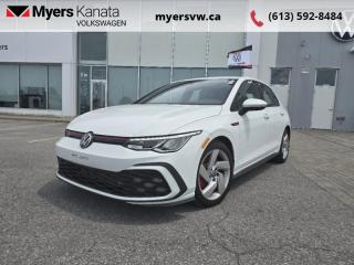 <b>Low Mileage, Sport Suspension,  Heated Seats,  Wireless Charging,  Apple CarPlay,  Android Auto!</b><br> <br>  Compare at $38109 - Our Price is just $36999! <br> <br>   This 2023 Volkswagen GTI remains an everyday hero, with class-leading versatility and phenomenal levels of performance. This  2023 Volkswagen Golf GTI is fresh on our lot in Kanata. <br> <br>The legendary Volkswagen GTI returns for the 2023 model year, with refined levels of comfort and practicality, while delivering an even more thrilling driving experience, thanks to extensive re-engineering and sophisticated technology. The heavily refreshed front fascia features aggressively restyled headlights with a reworked front bumper for improved performance and aerodynamics. Panels and surfaces are built and trimmed with high-quality materials, with a full suite of innovative safety and infotainment technology.This low mileage  hatchback has just 2,095 kms. Its  pure white in colour  . It has a 7 speed automatic transmission and is powered by a  smooth engine. <br> <br> Our Golf GTIs trim level is Auto. Known to be an iconic hatchback, this GTI comes standard with amazing features such as sport-tuned suspension, heated front sport seats, a heated leather-wrapped steering wheel, mobile device wireless charging, automatic air conditioning, front and rear cupholders, and an 8-inch infotainment screen with Apple CarPlay, Android Auto, and a 6-speaker audio system with a subwoofer. Additional features include blind spot detection, park distance control with front and rear parking sensors, rear collision mitigation, two 12-volt DC power outlets, cruise control with steering wheel controls, a back-up camera, and even more. This vehicle has been upgraded with the following features: Sport Suspension,  Heated Seats,  Wireless Charging,  Apple Carplay,  Android Auto,  Heated Steering Wheel,  Blind Spot Detection. <br> <br>To apply right now for financing use this link : <a href=https://www.myersvw.ca/en/form/new/financing-request-step-1/44 target=_blank>https://www.myersvw.ca/en/form/new/financing-request-step-1/44</a><br><br> <br/><br>Backed by Myers Exclusive NO Charge Engine/Transmission for life program lends itself for your peace of mind and you can buy with confidence. Call one of our experienced Sales Representatives today and book your very own test drive! Why buy from us? Move with the Myers Automotive Group since 1942! We take all trade-ins - Appraisers on site - Full safety inspection including e-testing and professional detailing prior delivery! Every vehicle comes with a free Car Proof History report.<br><br>*LIFETIME ENGINE TRANSMISSION WARRANTY NOT AVAILABLE ON VEHICLES MARKED AS-IS, VEHICLES WITH KMS EXCEEDING 140,000KM, VEHICLES 8 YEARS & OLDER, OR HIGHLINE BRAND VEHICLES (eg.BMW, INFINITI, CADILLAC, LEXUS...). FINANCING OPTIONS NOT AVAILABLE ON VEHICLES MARKED AS-IS OR AS-TRADED.<br> Come by and check out our fleet of 40+ used cars and trucks and 110+ new cars and trucks for sale in Kanata.  o~o