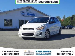 Recent Arrival! Century White 2016 Hyundai Accent GL For Sale, Bridgewater FWD 6-Speed Automatic 1.6L DGI DOHC 16V Dual CVVT Clean Car Fax, Black Cloth, 6 Speakers, ABS brakes, Air Conditioning, Brake assist, CD player, Driver door bin, Driver vanity mirror, Electronic Stability Control, Front anti-roll bar, Front wheel independent suspension, Heated door mirrors, Heated Front Bucket Seats, Heated front seats, Illuminated entry, Outside temperature display, Overhead airbag, Overhead console, Panic alarm, Passenger door bin, Power steering, Power windows, Radio: AM/FM/XM/CD/MP3 Audio System, Rear window defroster, Rear window wiper, Remote keyless entry, Security system, Speed control, Speed-sensing steering, Spoiler, Tilt steering wheel, Traction control, Trip computer, Variably intermittent wipers.