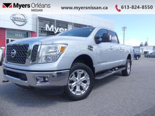 <b>Bluetooth,  SiriusXM,  Steering Wheel Audio Control,  Power Doors,  Cruise Control!</b><br> <br>  Compare at $28499 - Our Price is just $27499! <br> <br>   With just as much capability as domestic rivals, this Nissan Titan XD is worth a look if youre in the market for a rugged, heavy-duty pickup truck. This  2016 Nissan Titan XD is for sale today in Orleans. <br> <br>With this Nissan Titan XD, youve got the tools you need for every job. You get awesome capability with epic towing capacity. This truck is held together by a massive chassis and commercially proven components underneath and a smart, spacious cabin up top. This Titan XD has the sense of a light-duty with the heart of a heavy-duty. This  sought after diesel Crew Cab 4X4 pickup  has 150,110 kms. Its  silver in colour  . It has an automatic transmission and is powered by a  310HP 5.0L 8 Cylinder Engine.  <br> <br> Our Titan XDs trim level is SV. The SV trim blends features and value in this rugged pickup. It comes with a tow hitch receiver, an integrated gooseneck hitch, trailer brake controller, front tow hooks, chrome exterior trim, power heated extendable tow mirrors with turn signals, Bluetooth hands-free phone system, SiriusXM, steering wheel-mounted audio and cruise control, and more. This vehicle has been upgraded with the following features: Bluetooth,  Siriusxm,  Steering Wheel Audio Control,  Power Doors,  Cruise Control. <br> <br/><br>We are proud to regularly serve our clients and ready to help you find the right car that fits your needs, your wants, and your budget.And, of course, were always happy to answer any of your questions.Proudly supporting Ottawa, Orleans, Vanier, Barrhaven, Kanata, Nepean, Stittsville, Carp, Dunrobin, Kemptville, Westboro, Cumberland, Rockland, Embrun , Casselman , Limoges, Crysler and beyond! Call us at (613) 824-8550 or use the Get More Info button for more information. Please see dealer for details. The vehicle may not be exactly as shown. The selling price includes all fees, licensing & taxes are extra. OMVIC licensed.Find out why Myers Orleans Nissan is Ottawas number one rated Nissan dealership for customer satisfaction! We take pride in offering our clients exceptional bilingual customer service throughout our sales, service and parts departments. Located just off highway 174 at the Jean DÀrc exit, in the Orleans Auto Mall, we have a huge selection of Used vehicles and our professional team will help you find the Nissan that fits both your lifestyle and budget. And if we dont have it here, we will find it or you! Visit or call us today.<br>*LIFETIME ENGINE TRANSMISSION WARRANTY NOT AVAILABLE ON VEHICLES WITH KMS EXCEEDING 140,000KM, VEHICLES 8 YEARS & OLDER, OR HIGHLINE BRAND VEHICLE(eg. BMW, INFINITI. CADILLAC, LEXUS...)<br> Come by and check out our fleet of 30+ used cars and trucks and 100+ new cars and trucks for sale in Orleans.  o~o