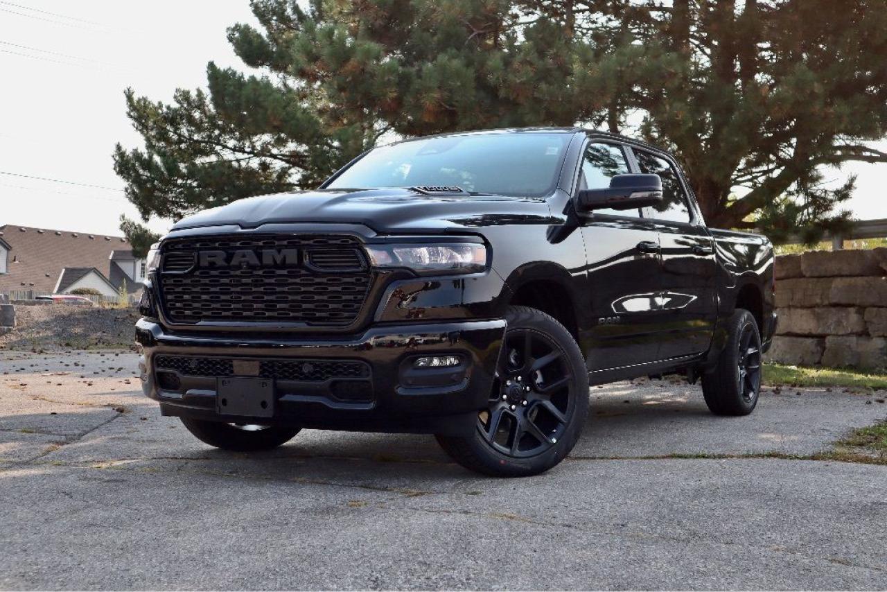 Dealer installed Spray in bedliner additional $799 and running boards $997  Our New 2025 RAM 1500 Sport Crew Cab 4X4 Night Edition carries on a proud legacy of powerful capability in Diamond Black Crystal Pearl! Motivated by a Twin TurboCharges 3.0 Litre Hurricane 6 Cylinder supplying 420hp connected to an 8 Speed Automatic transmission for athletic capability. Heavy-duty shocks are standing to help handle bigger towing and hauling challenges, and this Four Wheel Drive truck sees nearly 10.5L/100km on the highway. Our RAM is rugged and ready to win with LED lighting, fog lamps, heated power-folding mirrors, a damped tailgate, a panoramic sunroof, and Night Edition upgrades like 22-inch wheels and a gloss-black grille.  Check into our Sport cabin and check out comfortable features like heated cloth front seats, 12-way power for the driver, a heated leather steering wheel, dual-zone automatic climate control, power-adjustable pedals, a powered rear window, keyless access/ignition, remote start, and a dual-display infotainment system. The smart setup boasts a 12-inch touchscreen, a 12-inch driver display, full-colour navigation, Apple CarPlay®, Android Auto®, Bluetooth®, voice recognition, and a 10-speaker audio system.  You can take advantage of smart RAM safety measures for added peace of mind with a rearview camera, forward collision warning, automatic braking, electronic stability/traction control, hill-start assist, tire pressure monitoring, trailer-sway damping, and more. Our RAM 1500 Sport has serious strength to satisfy your needs! Save this Page and Call for Availability. We Know You Will Enjoy Your Test Drive Towards Ownership!