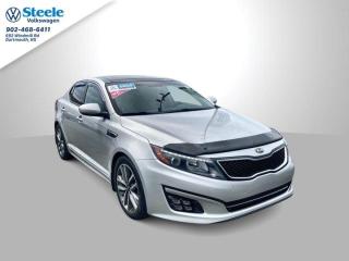 The 2015 Kia Optima SX Turbo is a midsize sedan known for its powerful engine, upscale features, and stylish design. Here are some key features and aspects of the 2015 Optima SX Turbo:  1.   *Engine and Performance*: The Optima SX Turbo is equipped with a 2.0-liter turbocharged four-cylinder engine that produces around 274 horsepower and 269 lb-ft of torque. It is paired with a 6-speed automatic transmission, offering strong acceleration and responsive performance.  2.   *Interior*: The Optima SX Turbo typically offers a well-appointed interior with upscale materials and a sporty design. Features often include leather upholstery, heated and ventilated front seats, a power-adjustable drivers seat with memory settings, dual-zone automatic climate control, and a leather-wrapped steering wheel.  3.   *Technology*: It comes with a variety of technology features, including a touchscreen infotainment system with Bluetooth connectivity, USB ports, satellite radio, and a premium audio system. Navigation and a panoramic sunroof may be available as optional upgrades or in higher trims.  4.   *Safety*: Standard safety features on the 2015 Optima SX Turbo often include traction control, stability control, antilock brakes, front and rear side curtain airbags, and a rearview camera. Advanced safety features such as blind-spot monitoring, rear cross-traffic alert, and lane departure warning may also be available.  5.   *Driving Experience*: The Optima SX Turbo delivers a balanced driving experience with its powerful engine and composed handling. It offers a comfortable ride quality suitable for daily commuting and longer trips, while the turbocharged engine provides enjoyable acceleration when needed.  6.   *Fuel Efficiency*: Despite its powerful engine, the Optima SX Turbo maintains respectable fuel efficiency ratings for its class, making it a practical choice for those looking for a blend of performance and fuel economy.Overall, the 2015 Kia Optima SX Turbo stands out in the midsize sedan segment for its stylish design, powerful engine, upscale interior, and comprehensive feature set. It appeals to buyers seeking a sedan that combines sporty performance with comfort and modern technology.*This Steele VW Value Priced Pre-Owned Vehicle comes with the following,*  * *2 Year Nova Scotia Motor Vehicle Inspection *  * *New Oil Change*  * *Carproof Report*  * *No warranty implied or otherwise (unless purchased)*  * *NO EXCHANGES -- NO REFUNDS*