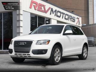 2012 Audi Q5 Premium Plus | Heated Seats | Leather | Bluetooth<br/>  <br/> White Exterior | Black Leather Interior | Alloy Wheels | Keyless Entry | Blind Spot Assist | Front Power Seats | Power Trunk | Voice Control | Cruise Control | Fold-In Power Mirrors | Traction Control | Front Heated Seats | Bluetooth Connection and much more. <br/> <br/>  <br/> New Brakes all around! <br/> <br/>  <br/> This vehicle has travelled 97,825 Kms.  <br/> <br/>  <br/> *** NO additional fees except for taxes and licensing! *** <br/> <br/>  <br/> *** 100-point inspection on all our vehicles & always detailed inside and out *** <br/> <br/>  <br/> RevMotors is at your service to ensure you find the right car for YOU. Even if we do not have it in our inventory, we are more than happy to find you the vehicle that you are looking for. Give us a call at 613-791-3000 or visit us online at www.revmotors.ca <br/> <br/>  <br/> a nous donnera du plaisir de vous servir en Franais aussi! <br/> <br/>  <br/> CERTIFICATION * All our vehicles are sold Certified and E-Tested for the province of Ontario (Quebec Safety Available, additional charges may apply) <br/> FINANCING AVAILABLE * RevMotors offers competitive finance rates through many of the major banks. Should you feel like youve had credit issues in the past, we have various financing solutions to get you on the road.  We accept No Credit - New Credit - Bad Credit - Bankruptcy - Students and more!! <br/> EXTENDED WARRANTY * For your peace of mind, if one of our used vehicles is no longer covered under the manufacturers warranty, RevMotors will provide you with a 6 month / 6000KMS Limited Powertrain Warranty. You always have the options to upgrade to more comprehensive coverage as well. Well be more than happy to review the options and chose the coverage thats right for you! <br/> TRADES * Do you have a Trade-in? We offer competitive trade in offers for your current vehicle! <br/> SHIPPING * We can ship anywhere across Canada. Give us a call for a quote and we will be happy to help! <br/> <br/>  <br/> Buy with confidence knowing that we always have your best interests in mind! <br/>